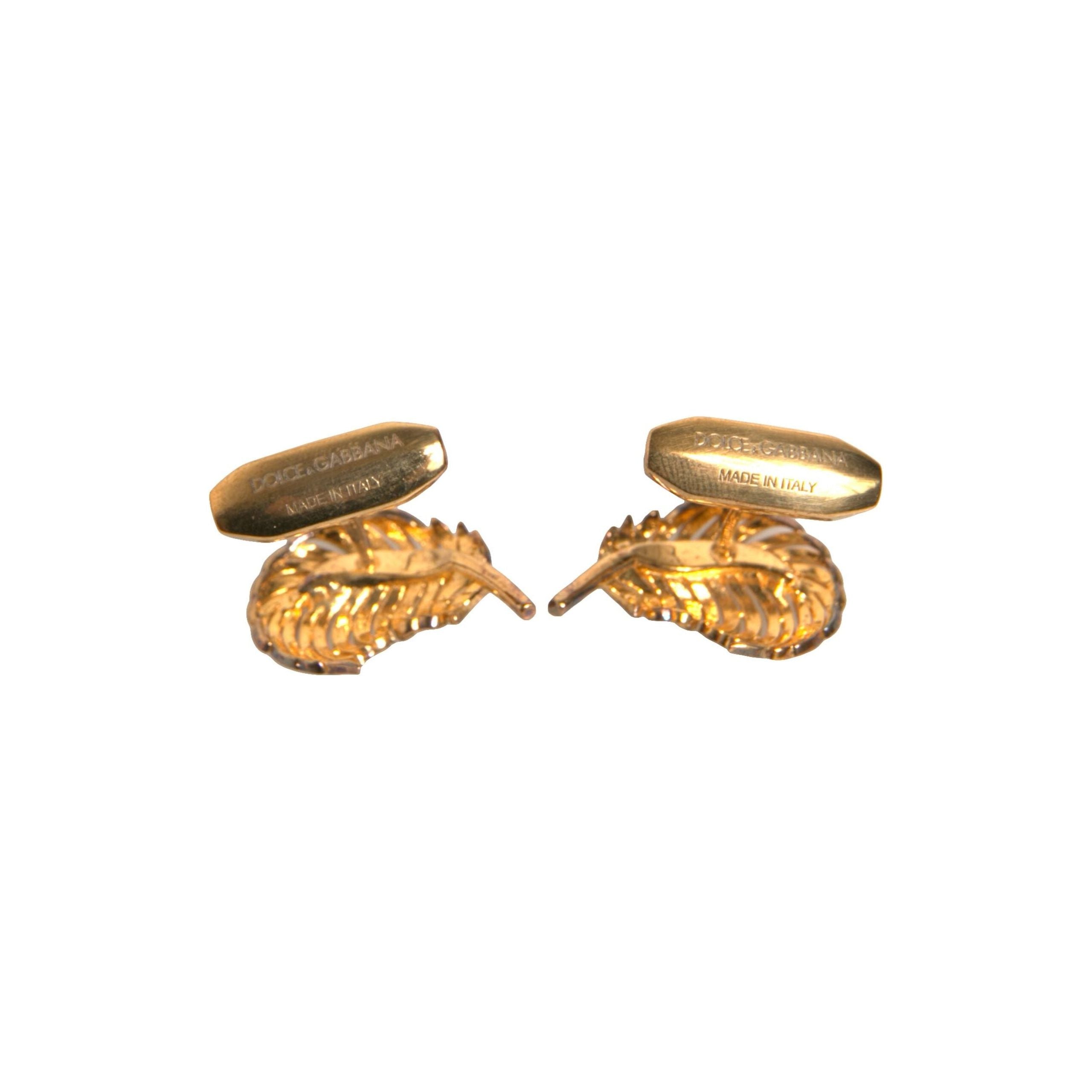 Dolce & Gabbana Gold 925 Sterling Silver Crystal Leaf Cufflink