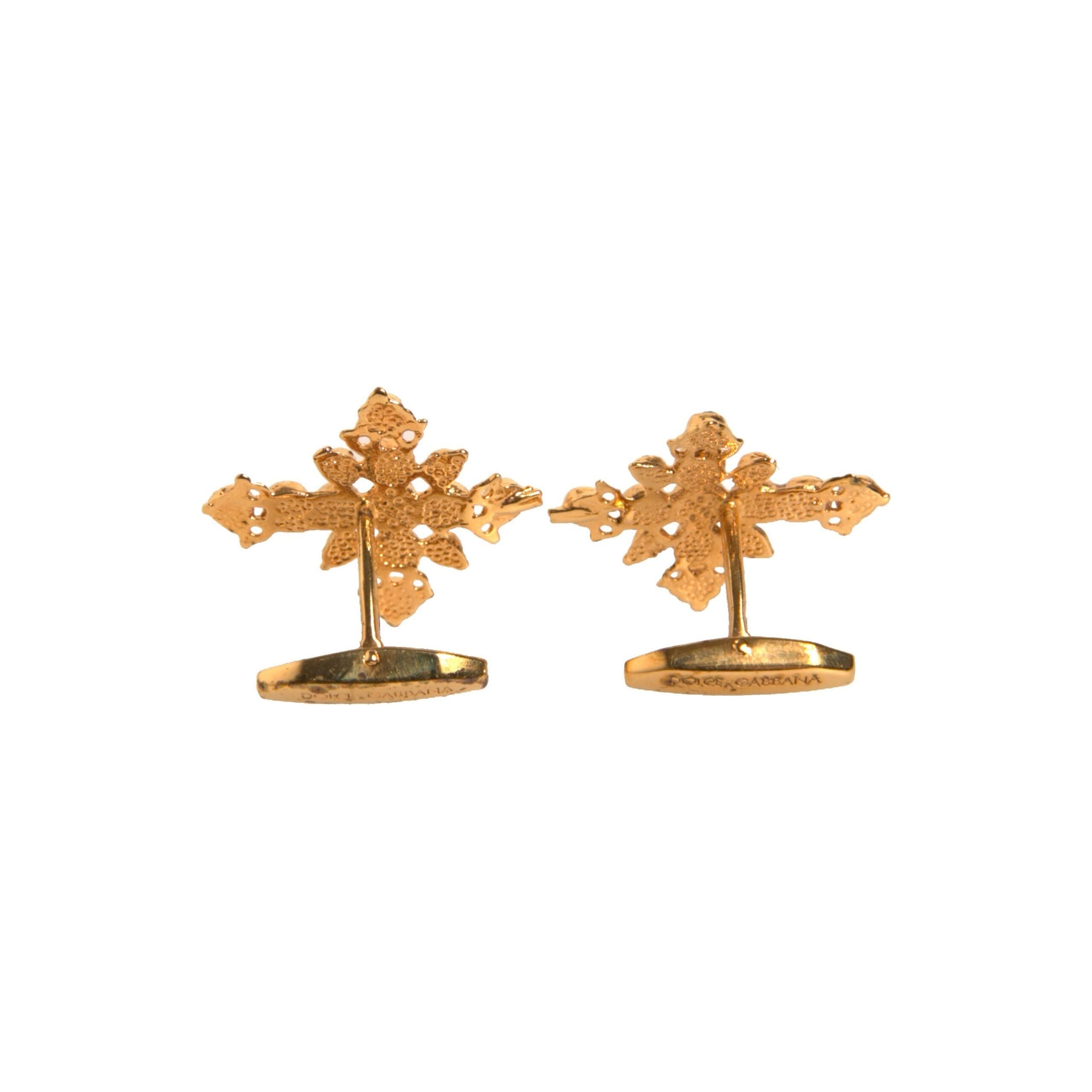 Dolce & Gabbana Gold Tone Brass Cross Crystal Cufflink