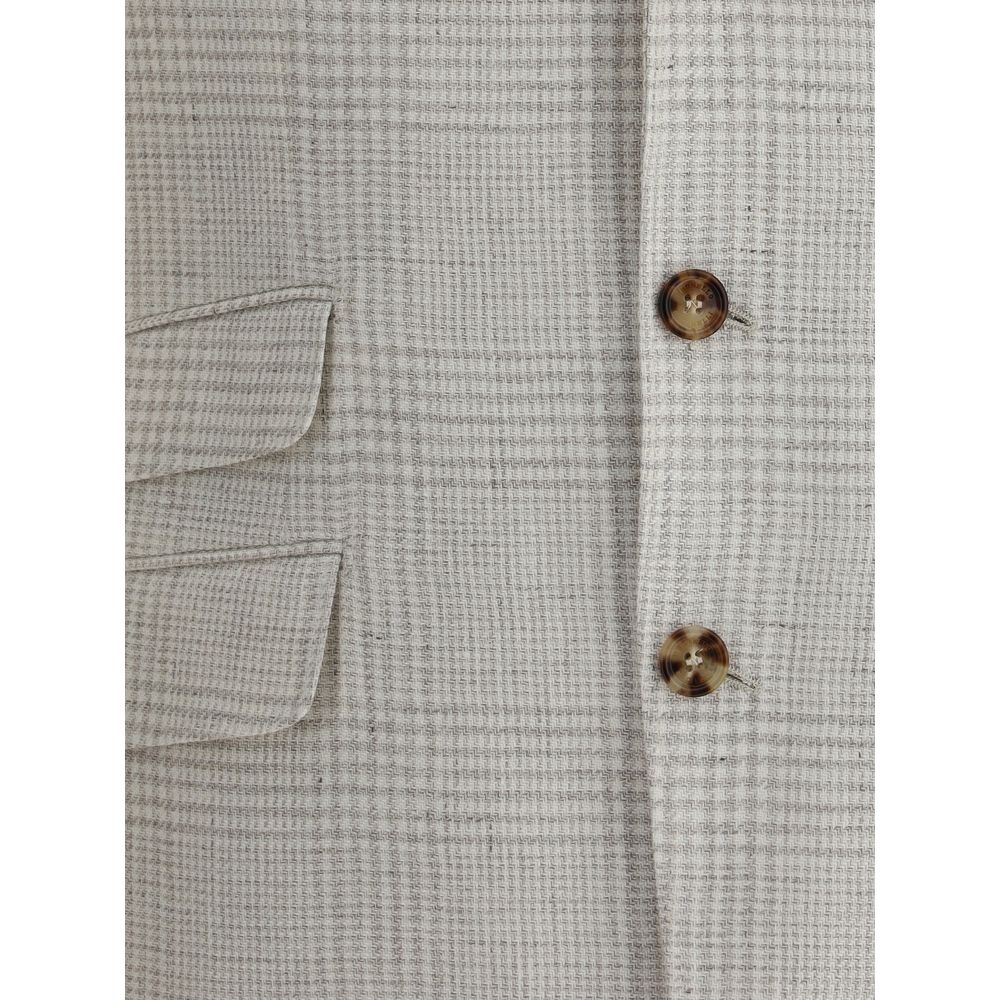 Brunello Cucinelli Grey Wool Single-breasted Check Blazer