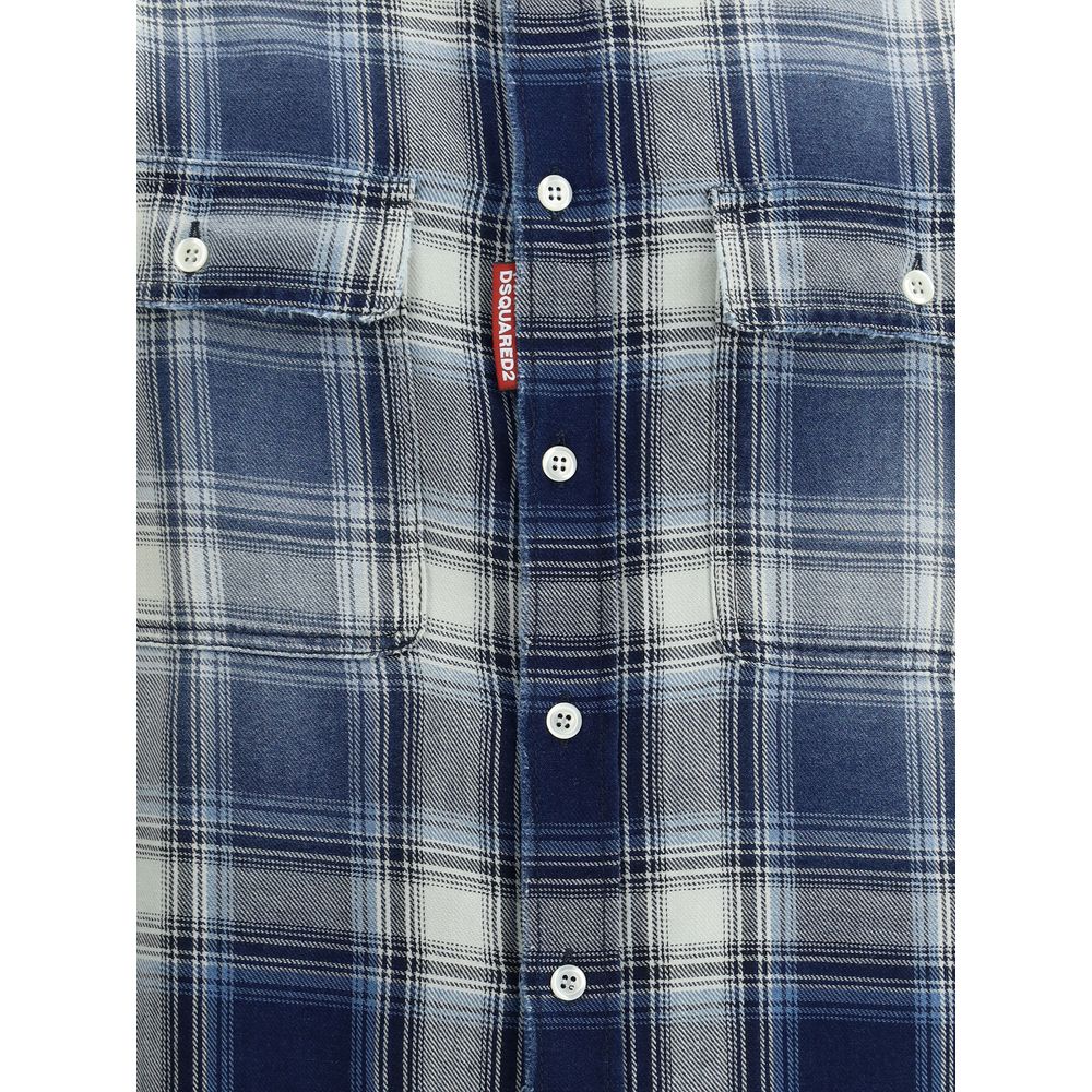 Dsquared² Blue Cotton Check Shirt for Elevated Casual Style