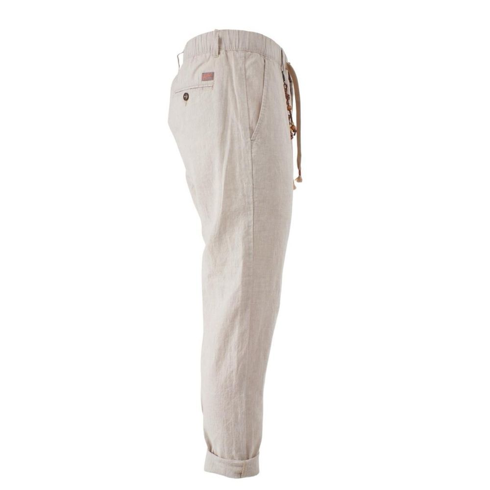 Yes Zee Beige Cotton Trousers for Elevated Style