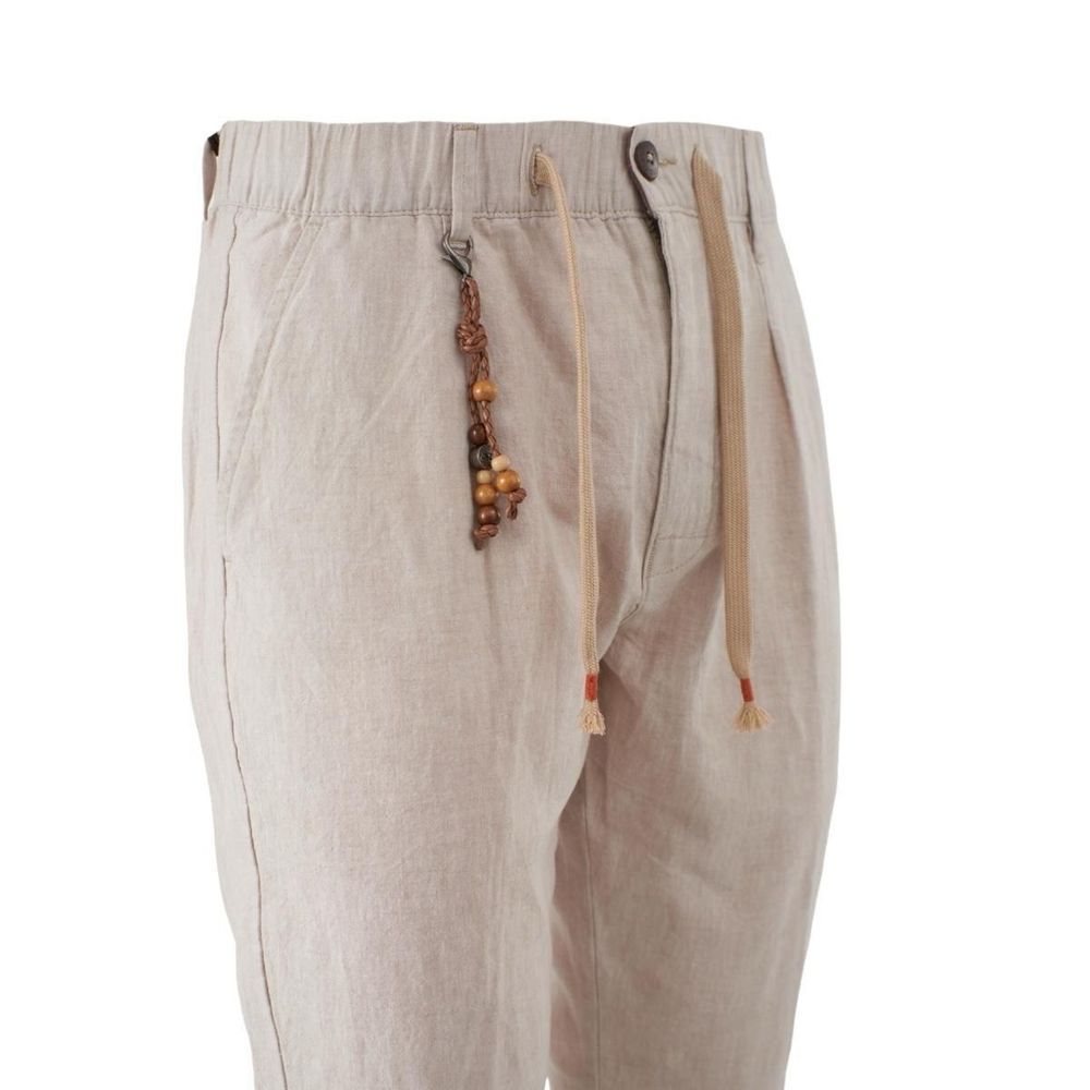Yes Zee Beige Cotton Trousers for Elevated Style