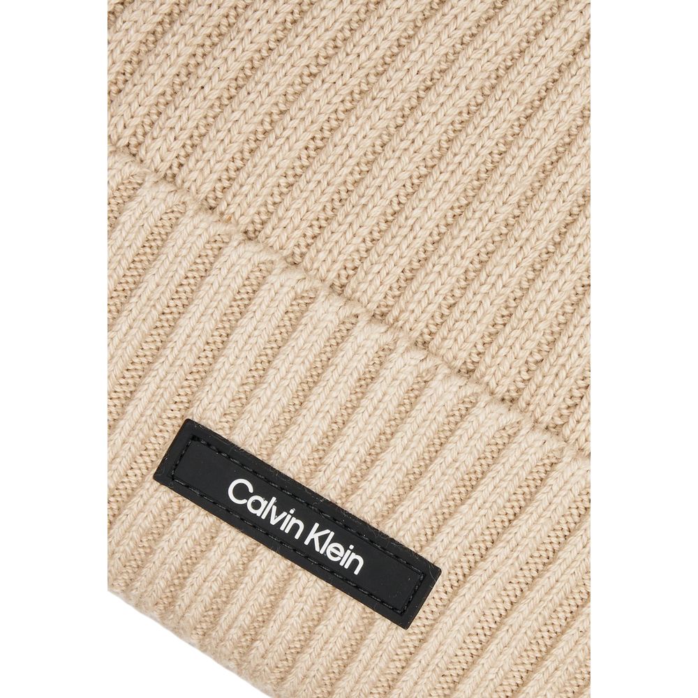 Calvin Klein Beige Organic Cotton Beanie Hat for Refined Style
