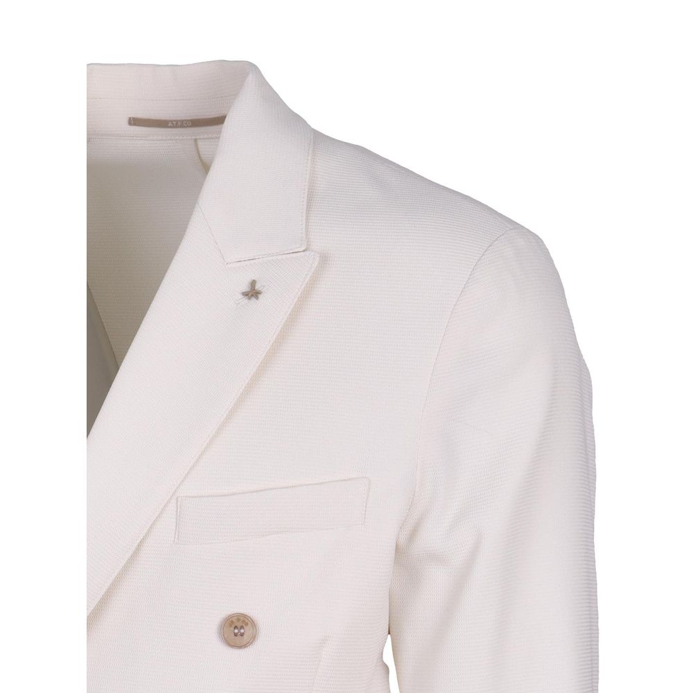 AT.P.CO White Honeycomb Fabric Blazer with Peak Lapels