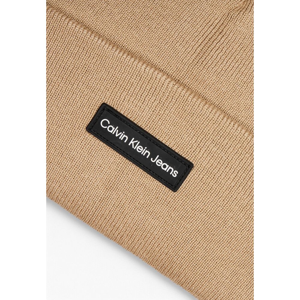 Calvin Klein Beige Recycled Fabric Beanie Hat