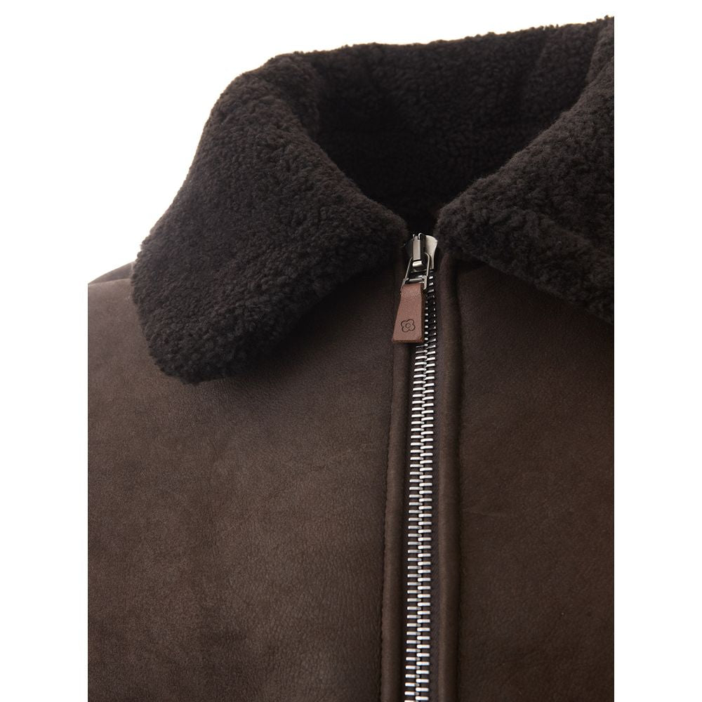 Lardini Brown Montone Leather Jacket for Sophisticated Style