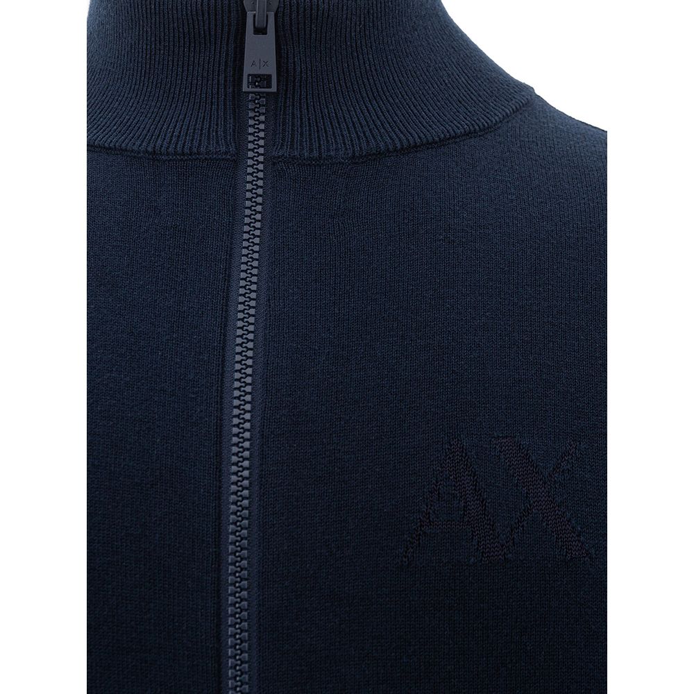 Armani Exchange Blue Cotton Sweater with Mock Neck Design