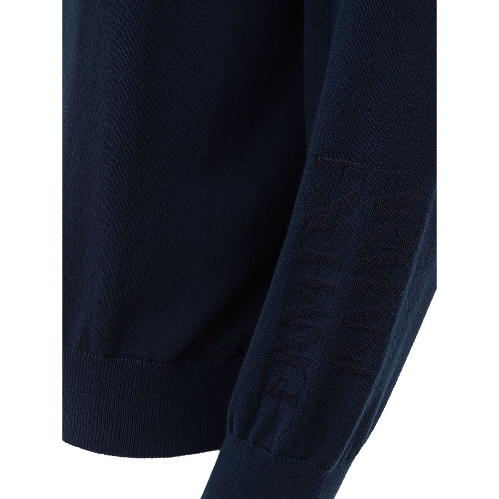Armani Exchange Blue Cotton Sweater with Mock Neck Design
