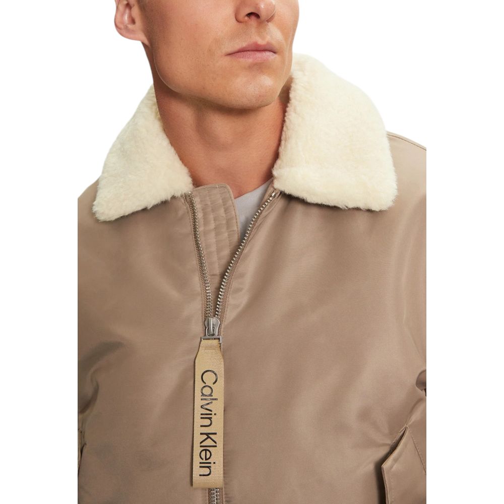 Calvin Klein Jeans Beige Riciclata Jacket for Elevated Style