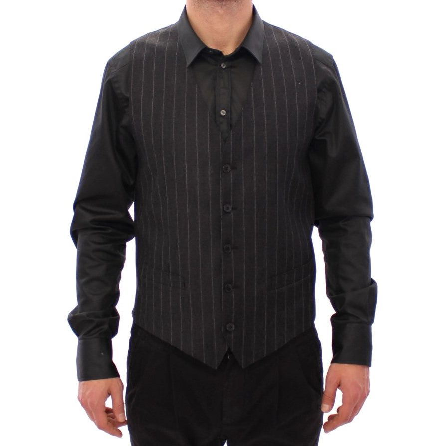 Dolce & Gabbana Sleek Gray Striped Wool Dress Vest