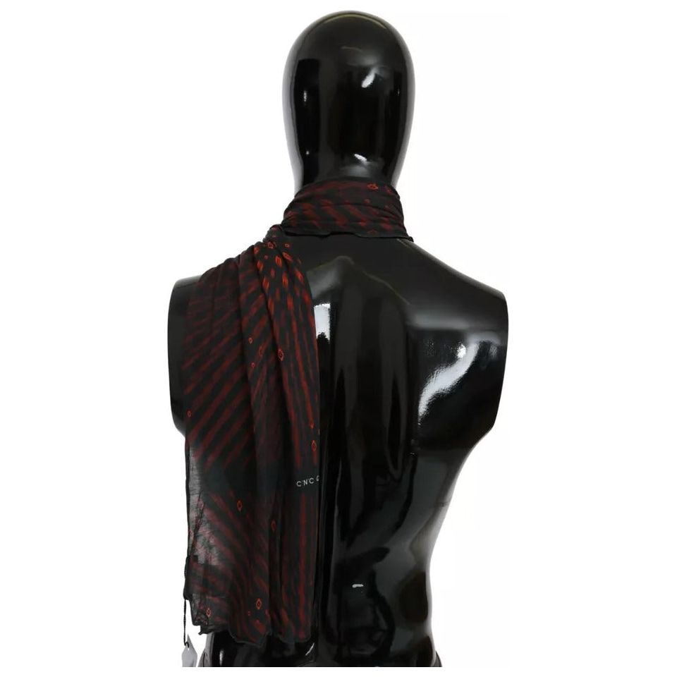 Costume National Black Red Viscose Foulard Branded Scarf