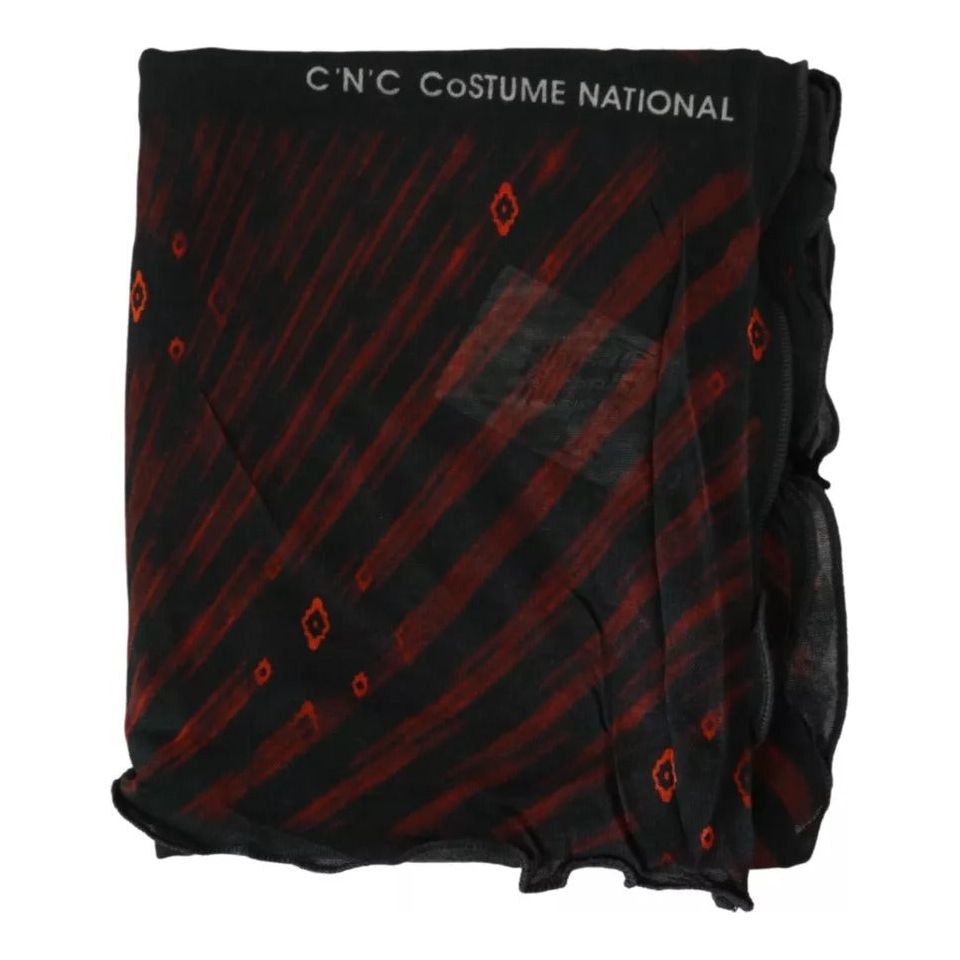 Costume National Black Red Viscose Foulard Branded Scarf