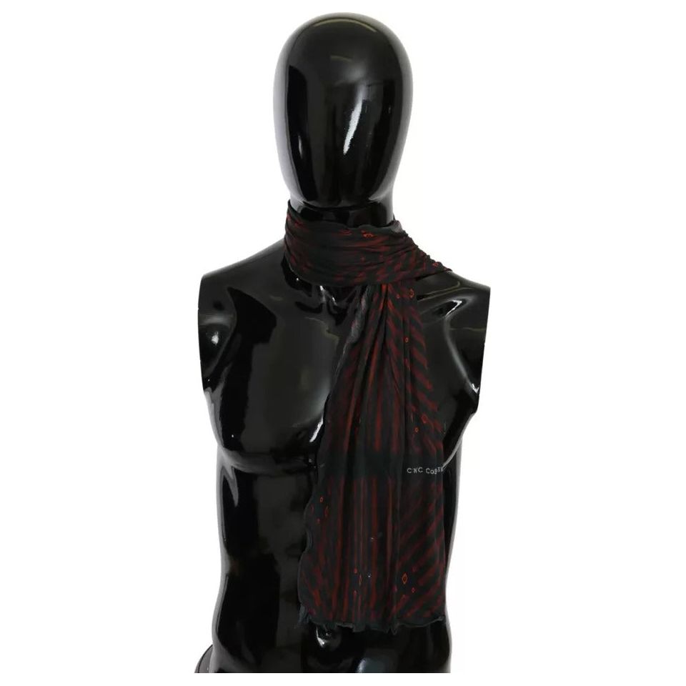 Costume National Black Red Viscose Foulard Branded Scarf