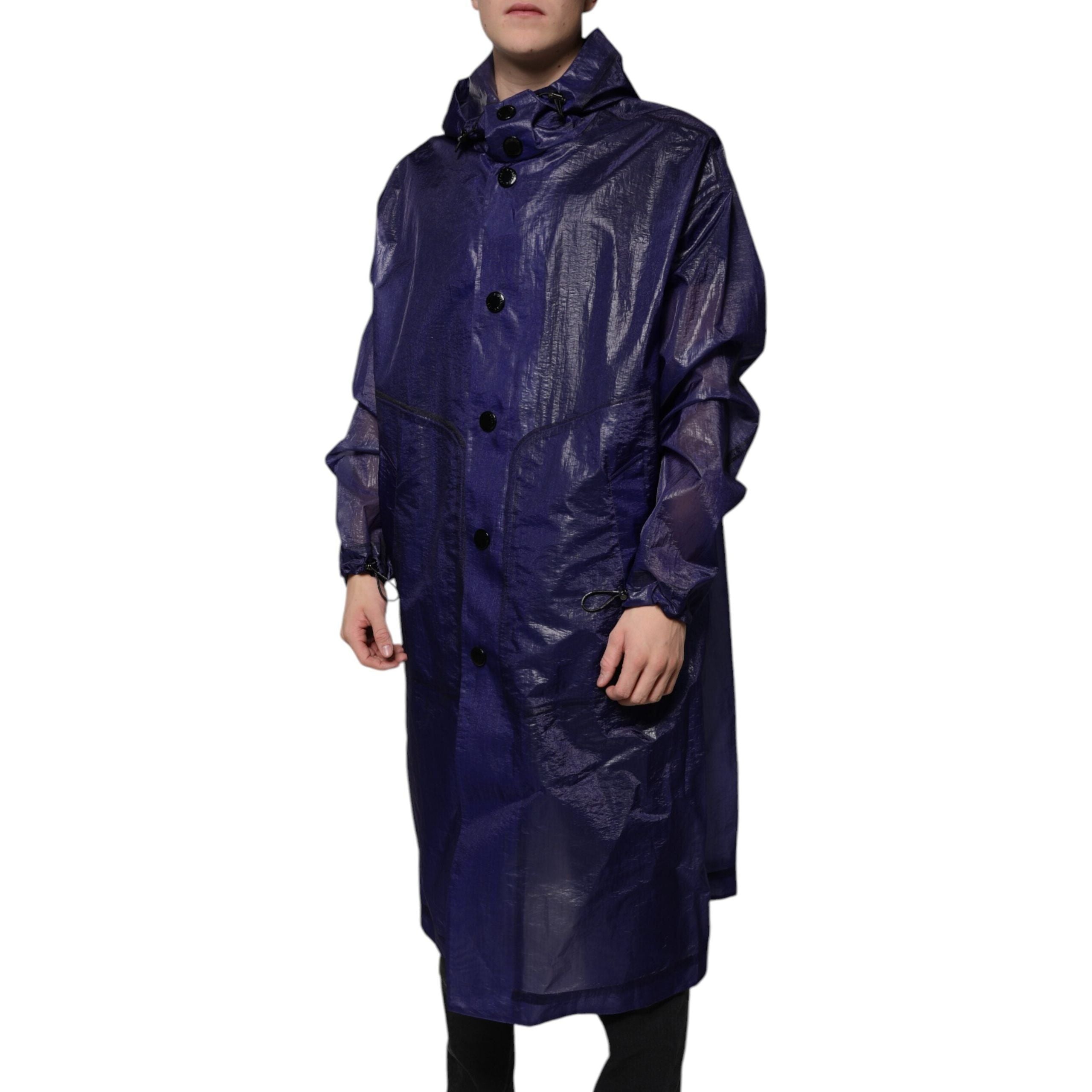 Dolce & Gabbana Dark Blue Cotton Hooded Raincoat Jacket