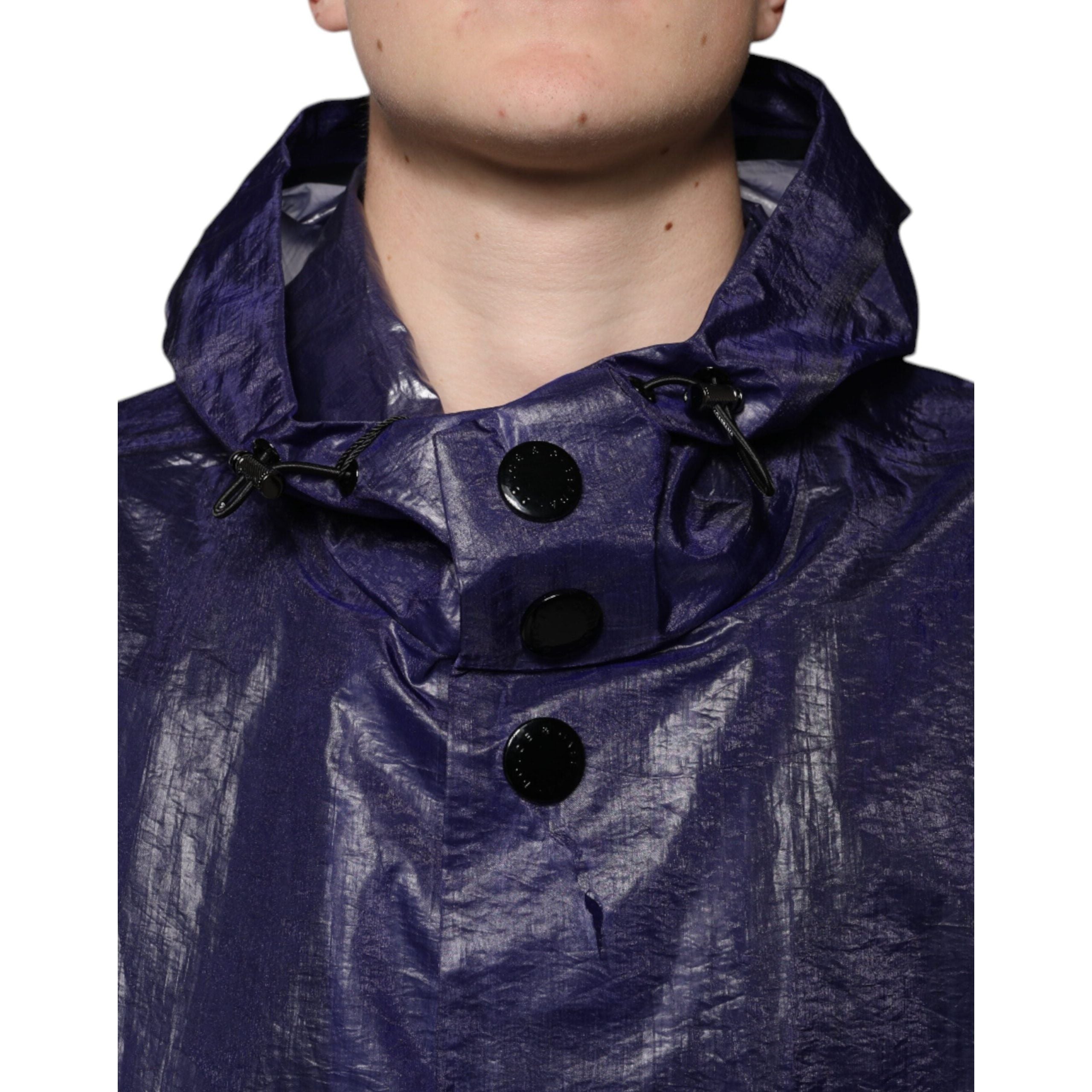 Dolce & Gabbana Dark Blue Cotton Hooded Raincoat Jacket