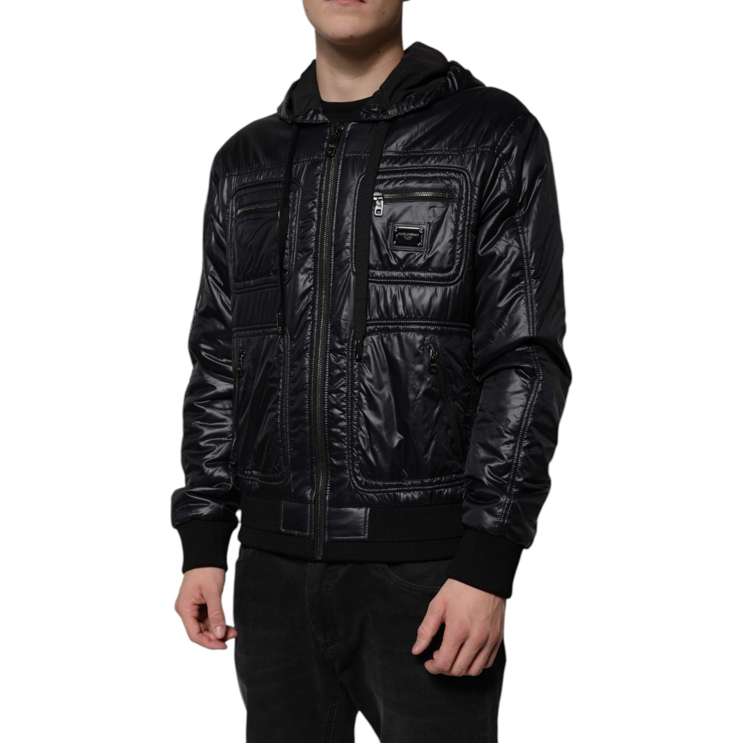 Dolce & Gabbana Black Nylon Hooded Full Zip Blouson Jacket