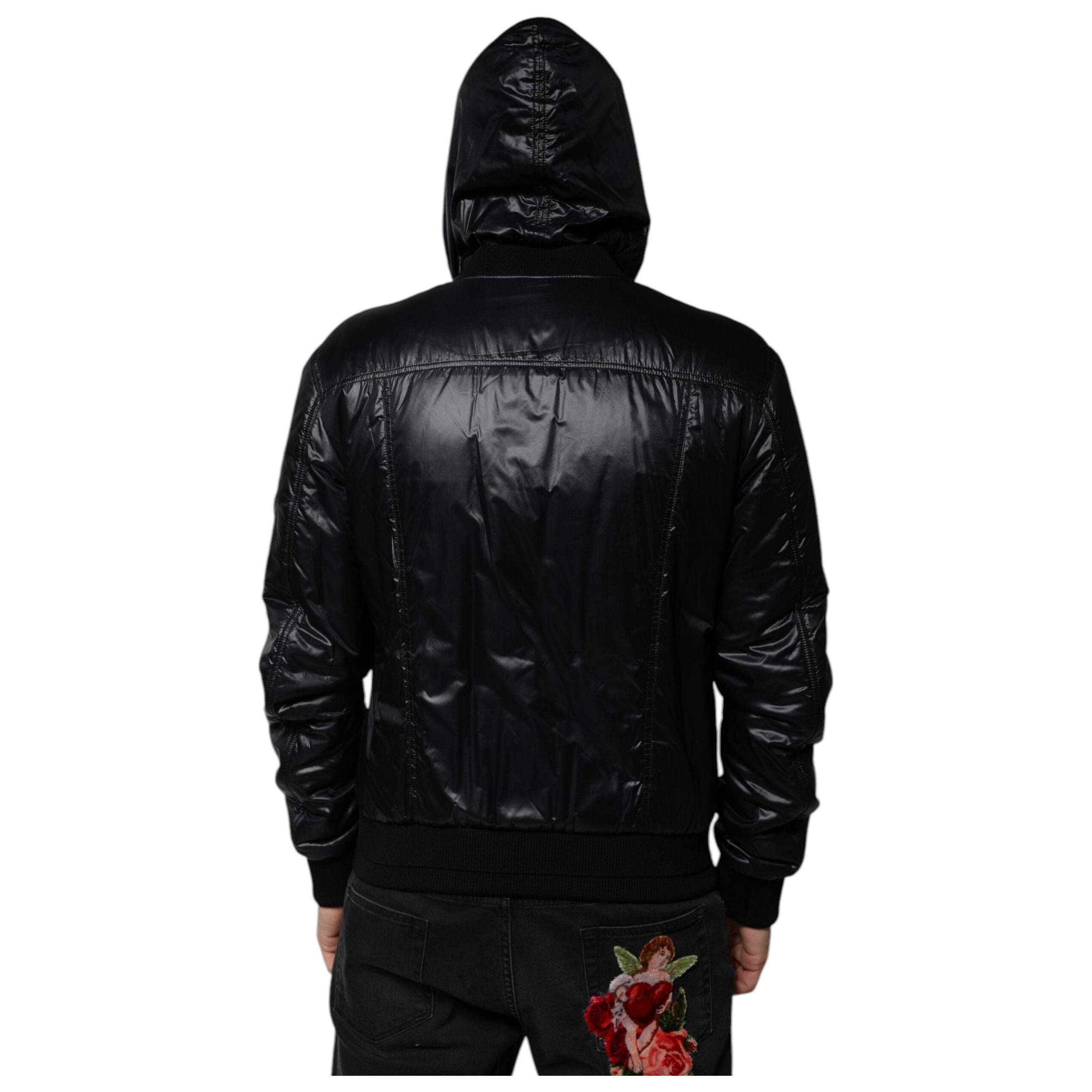 Dolce & Gabbana Black Nylon Hooded Full Zip Blouson Jacket