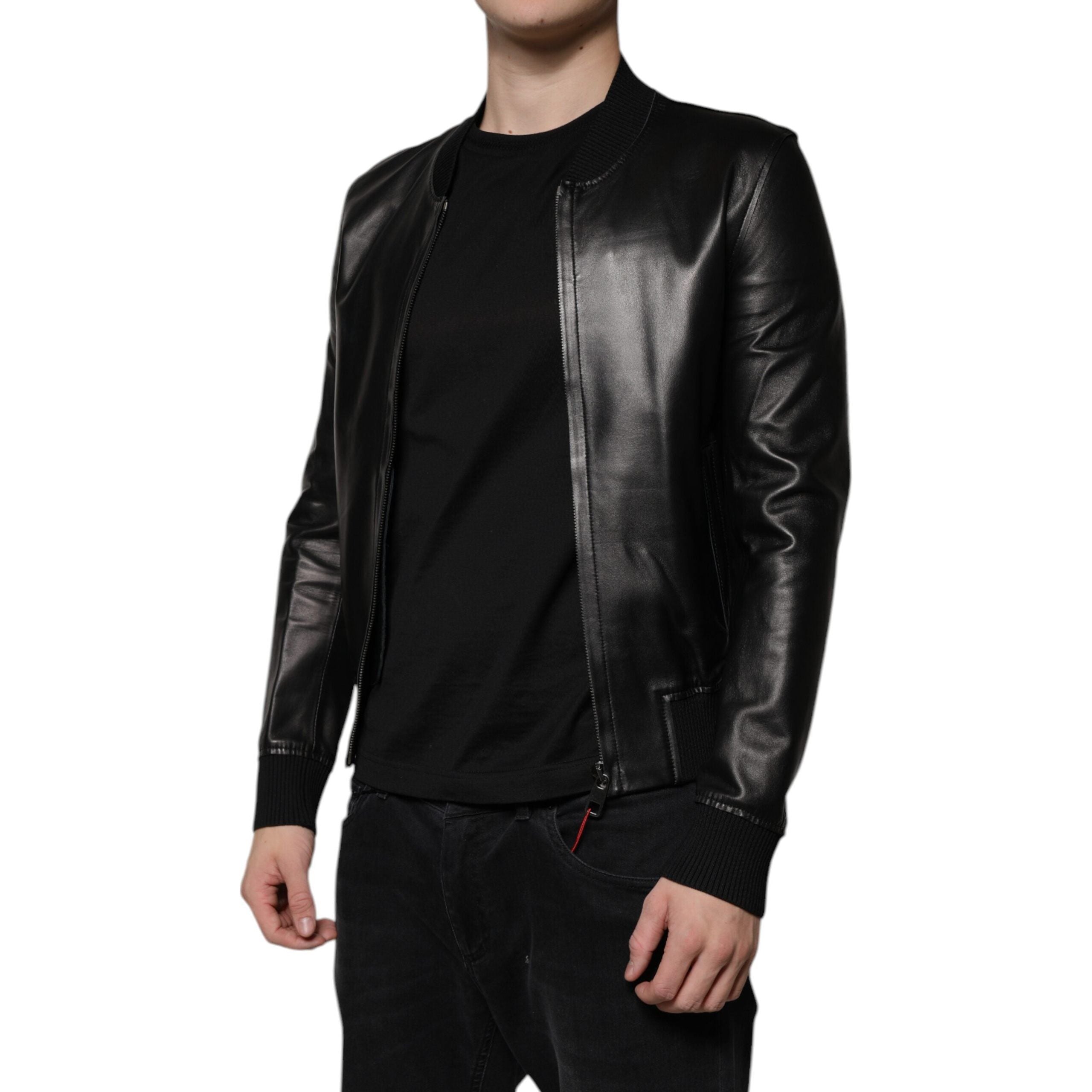 Dolce & Gabbana Black Lambskin Biker Blouson Jacket
