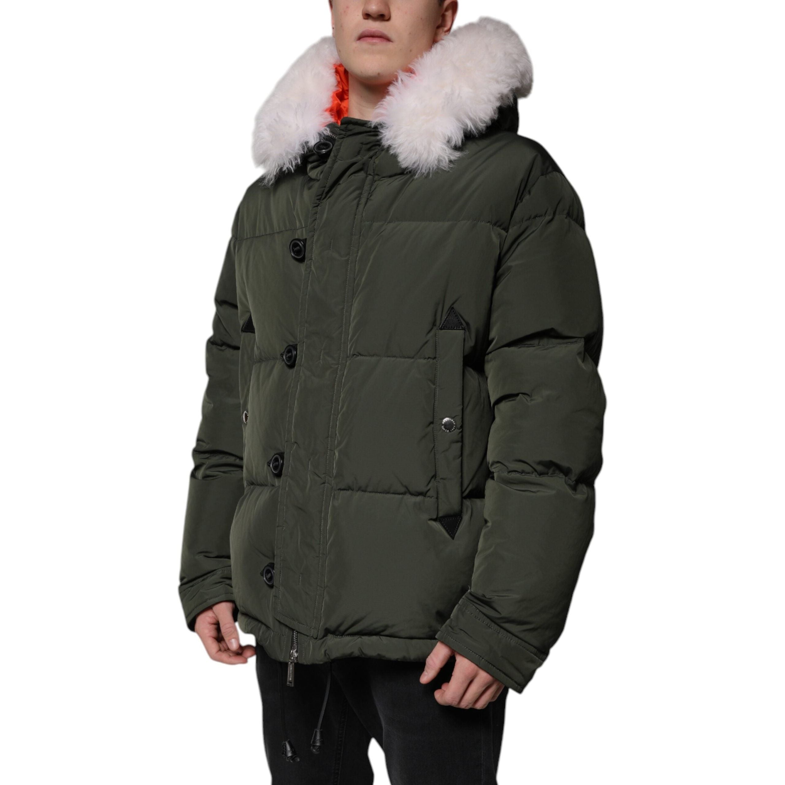 Dsquared² Green Fur Shearling Hooded Long Sleeve Jacket