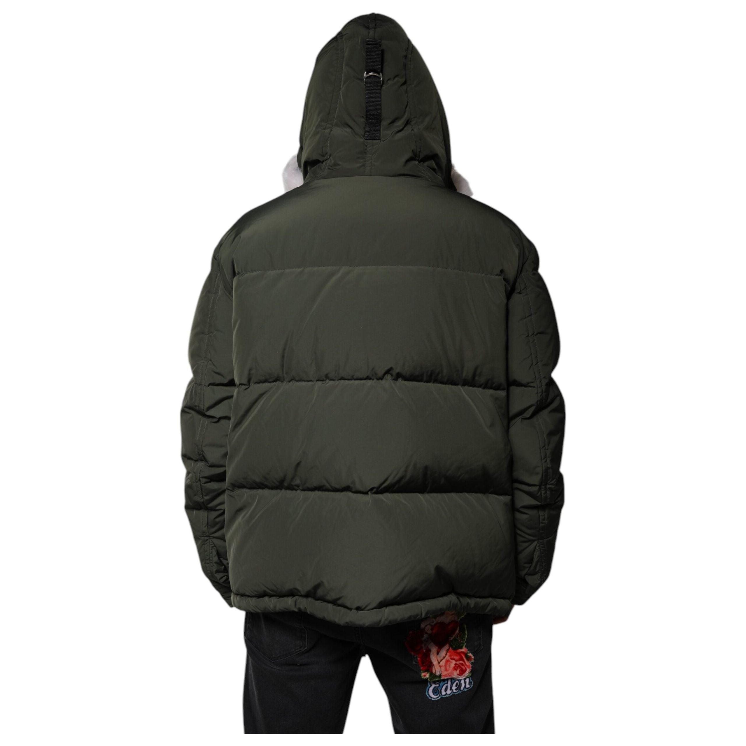 Dsquared² Green Fur Shearling Hooded Long Sleeve Jacket