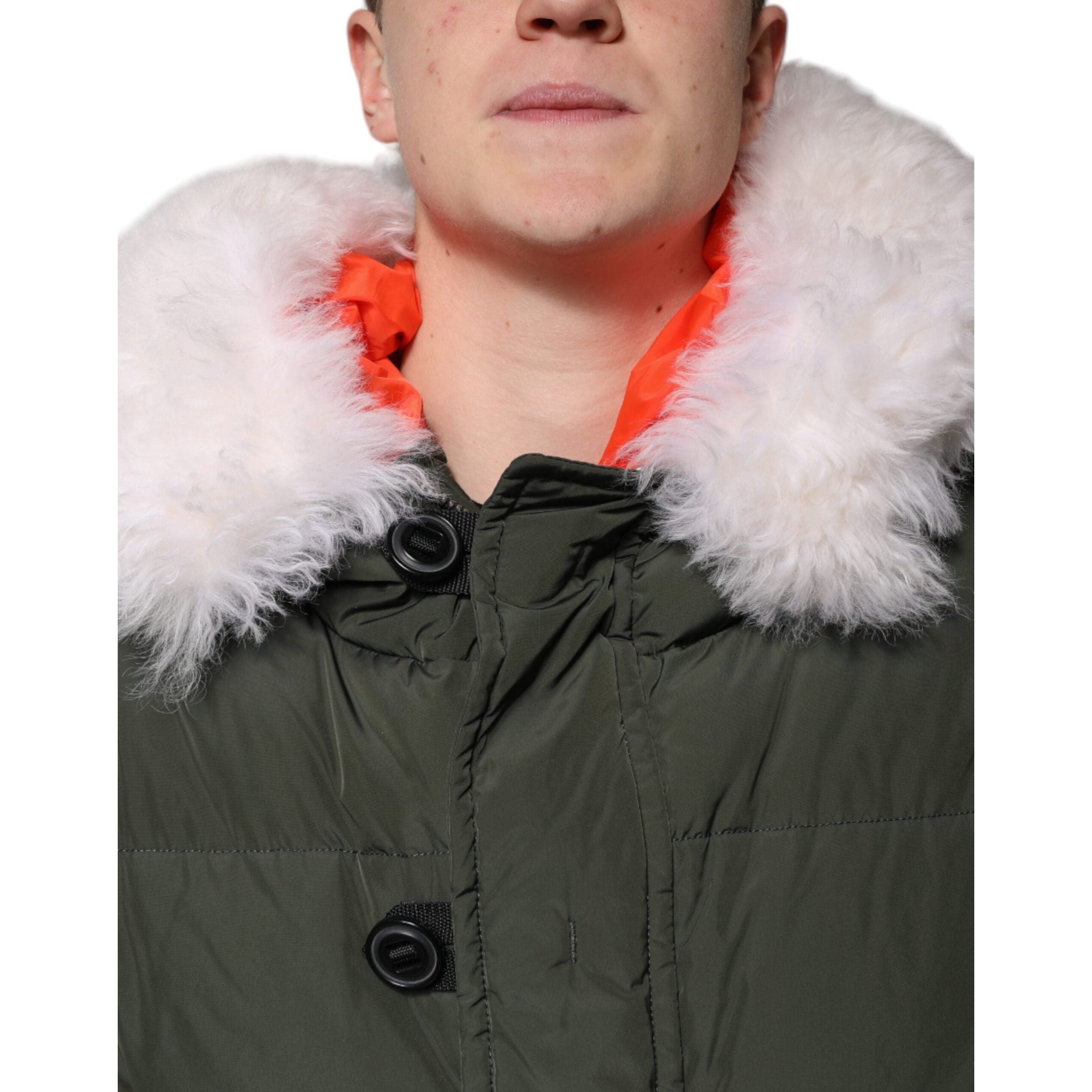 Dsquared² Green Fur Shearling Hooded Long Sleeve Jacket