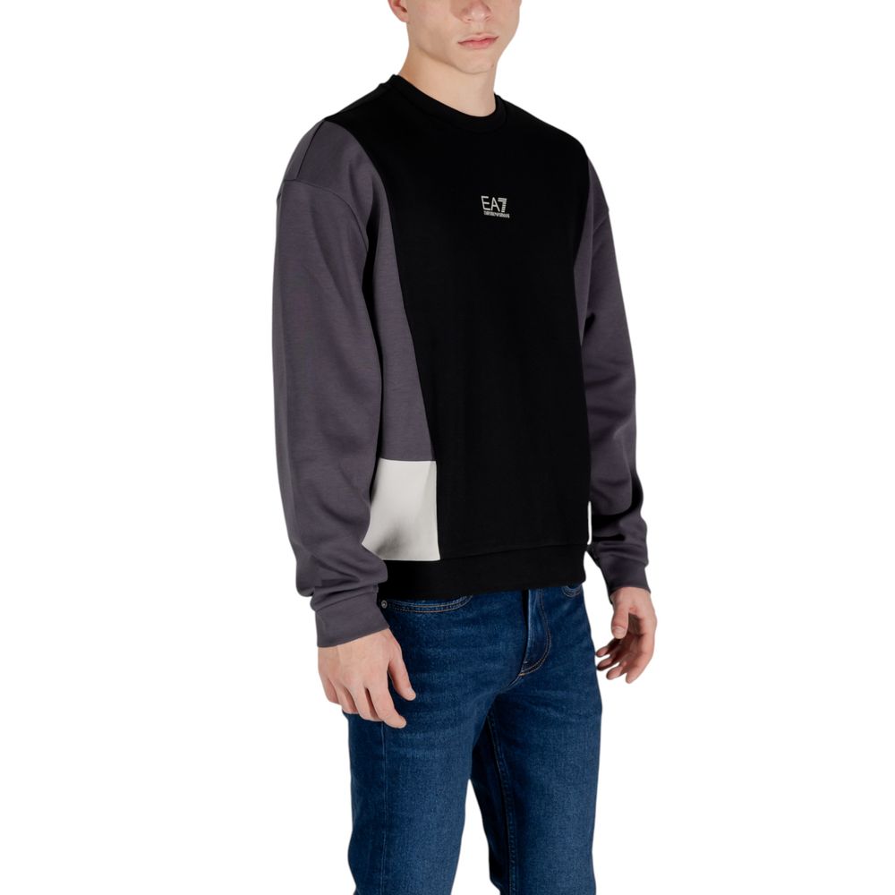 EA7 Emporio Armani Black Cotton Sweater for Effortless Elegance