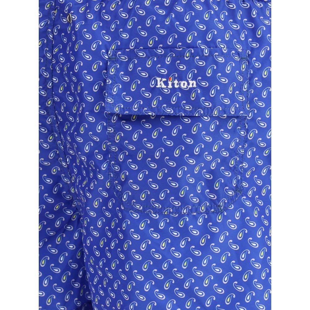 Kiton Blue Cotton Logoed Swimshort With Elegant Design And Comfort