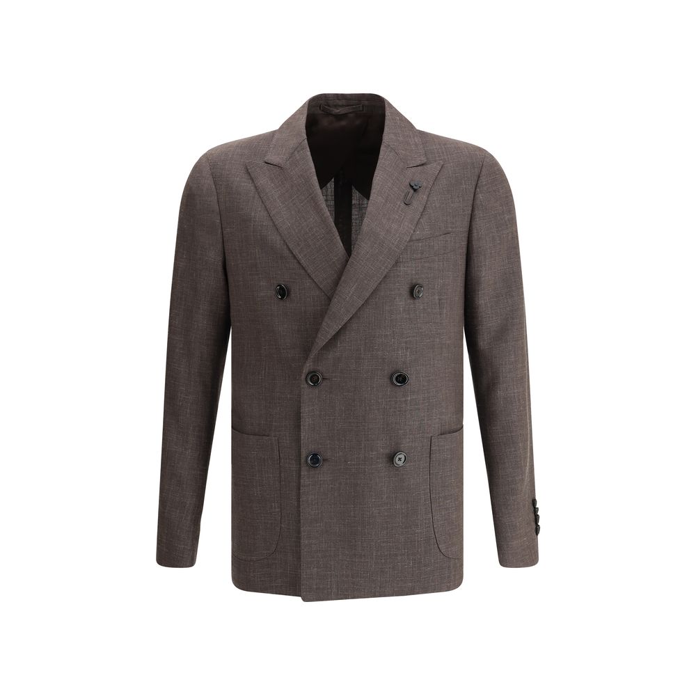 Lardini Navy Wool Blazer Jacket With Iconic Pin