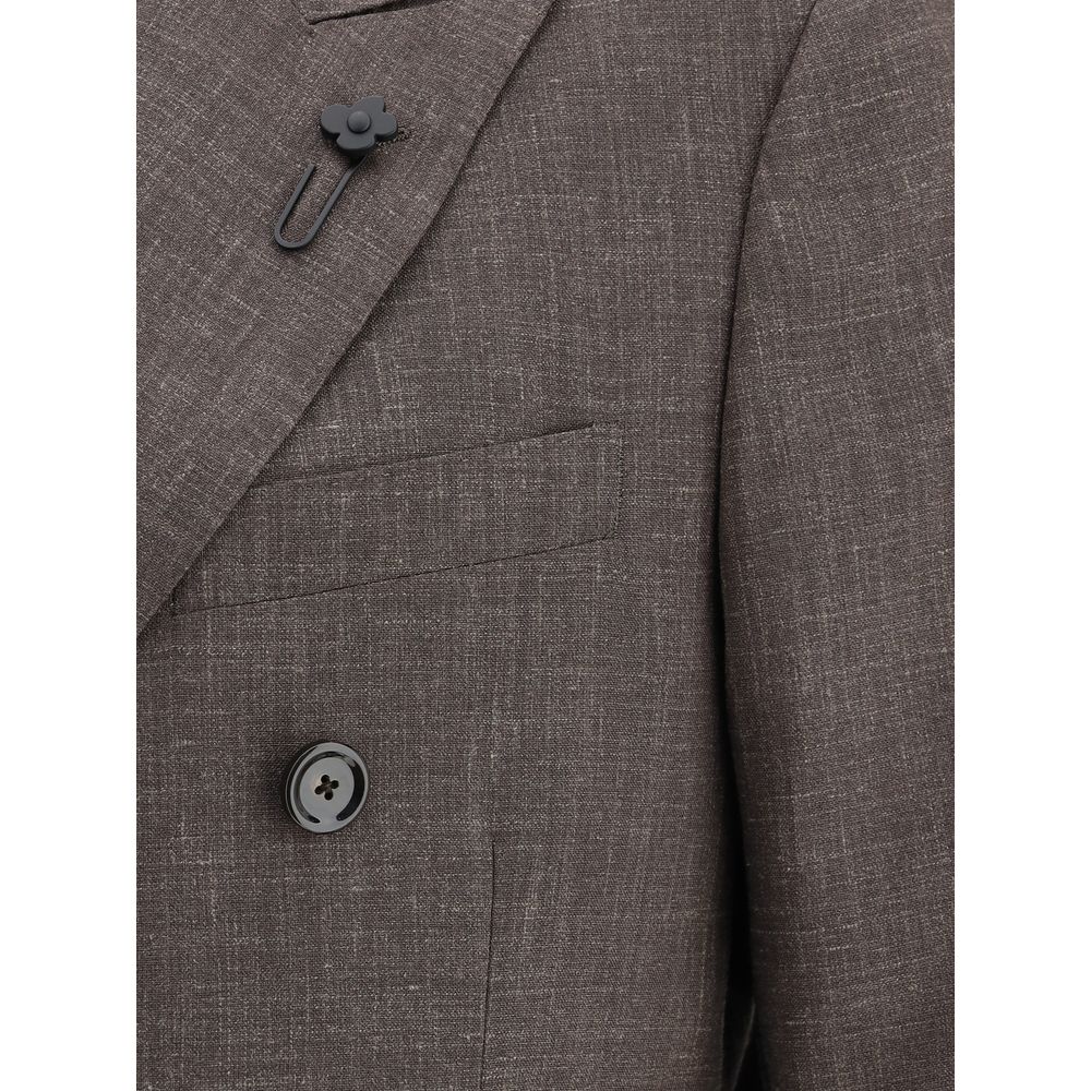 Lardini Navy Wool Blazer Jacket With Iconic Pin
