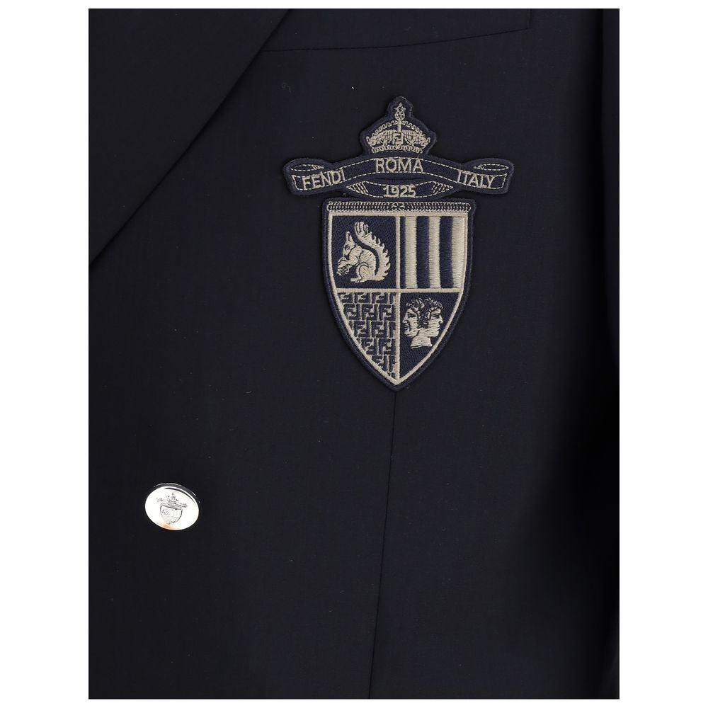 Fendi Navy Virgin Wool Formal Jacket with Iconic Signature Detail