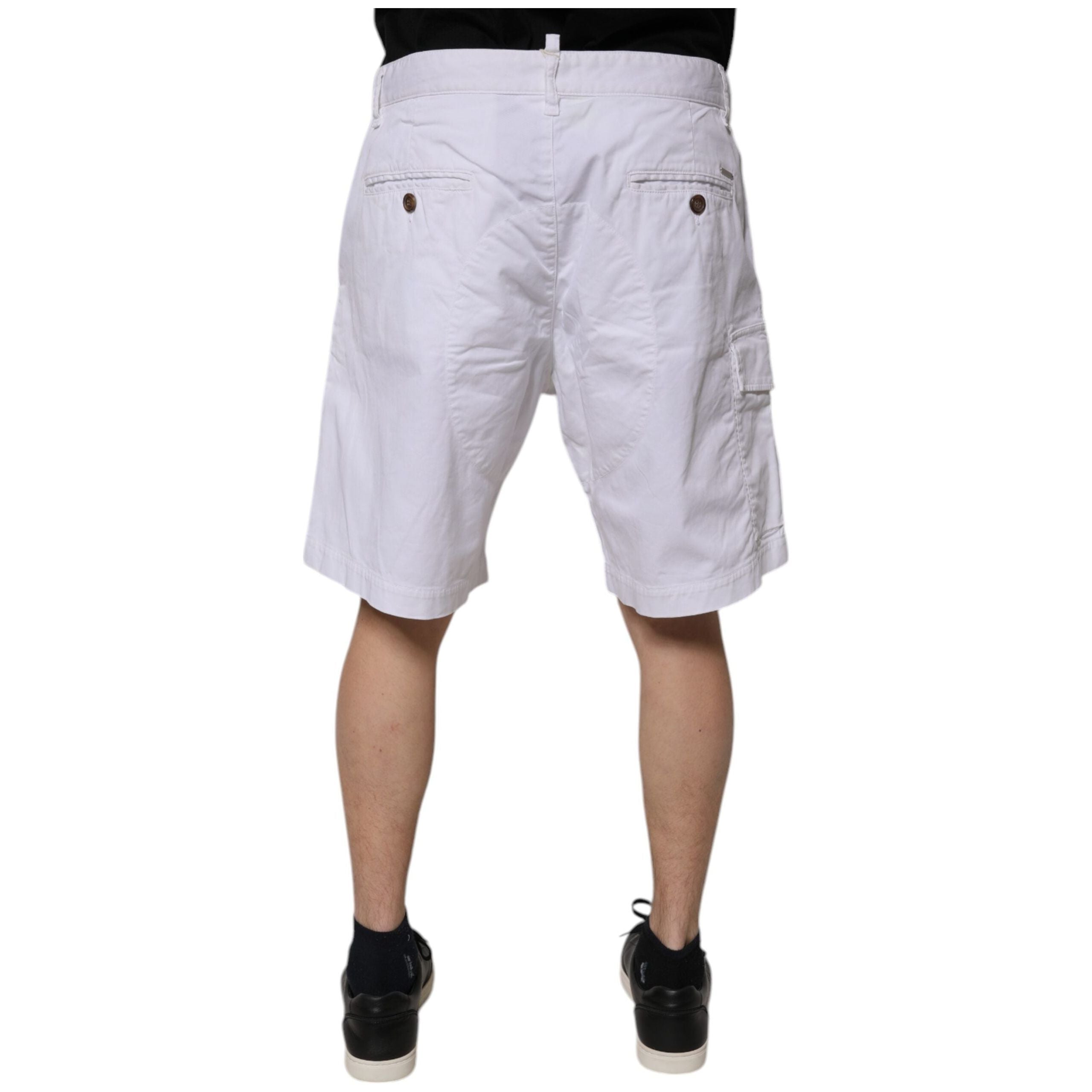 Dsquared² White Denim Cargo Mid Waist Casual Bermuda Shorts
