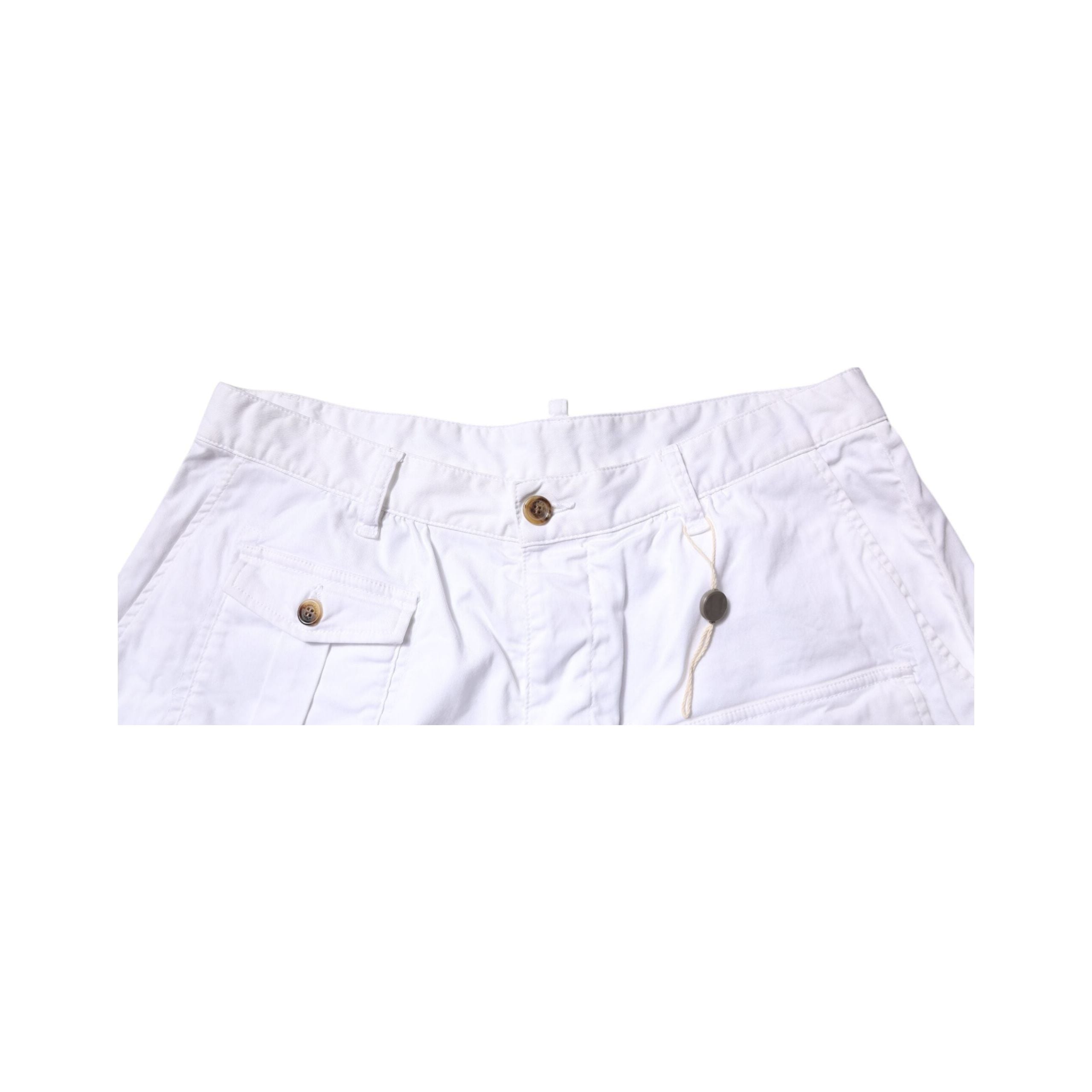Dsquared² White Denim Cargo Mid Waist Casual Bermuda Shorts