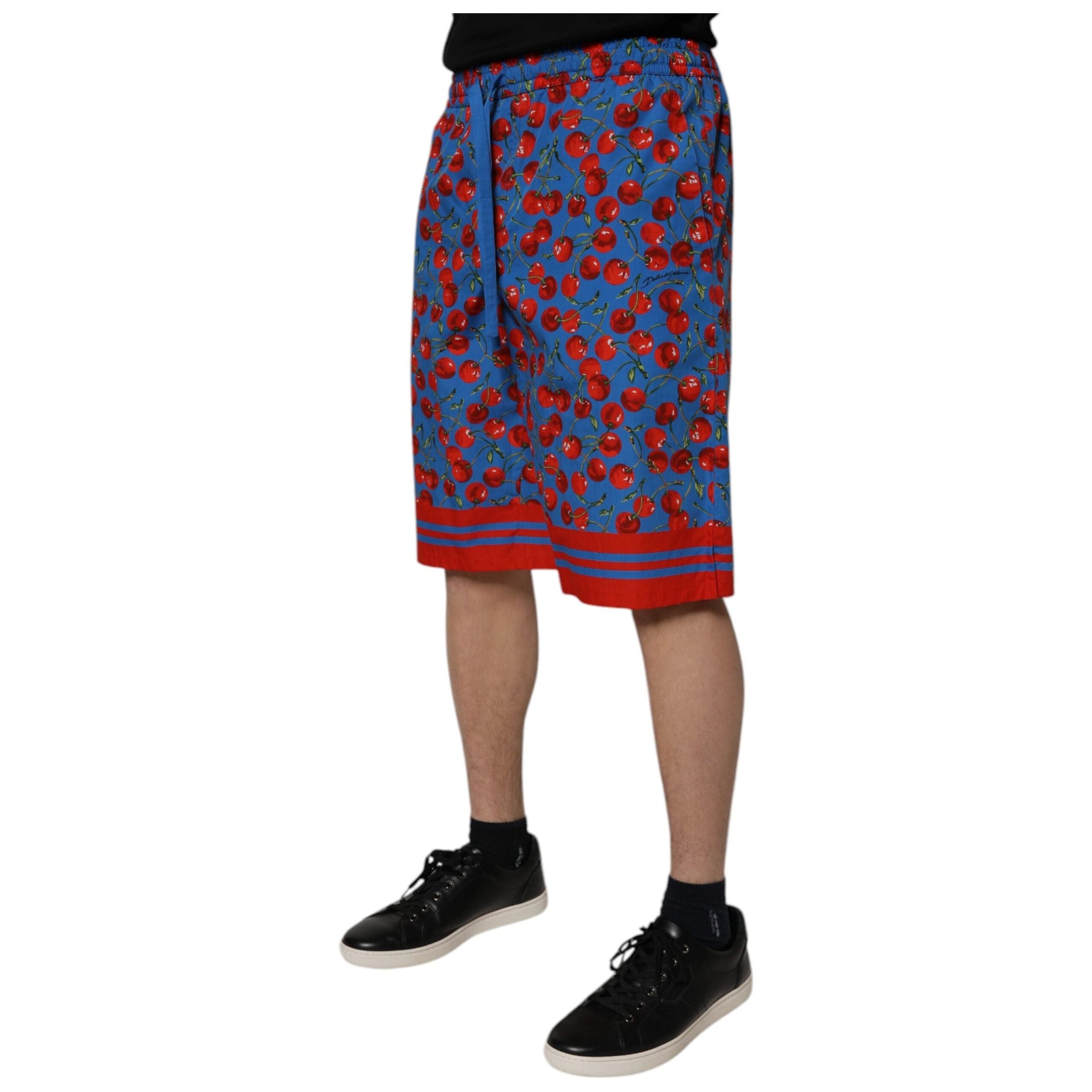 Dolce & Gabbana Blue Cherry Print Cotton Bermuda Shorts