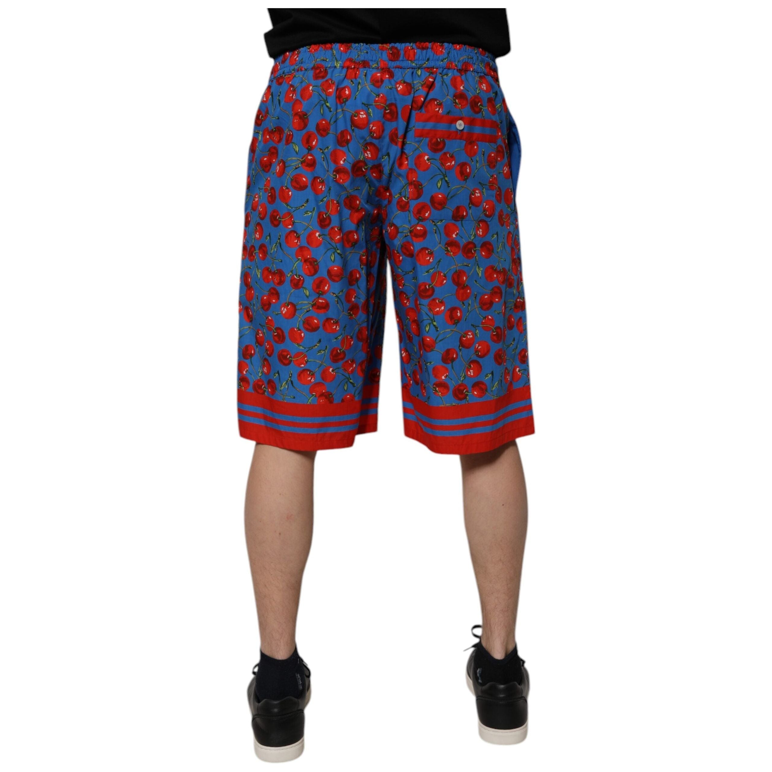 Dolce & Gabbana Blue Cherry Print Cotton Bermuda Shorts