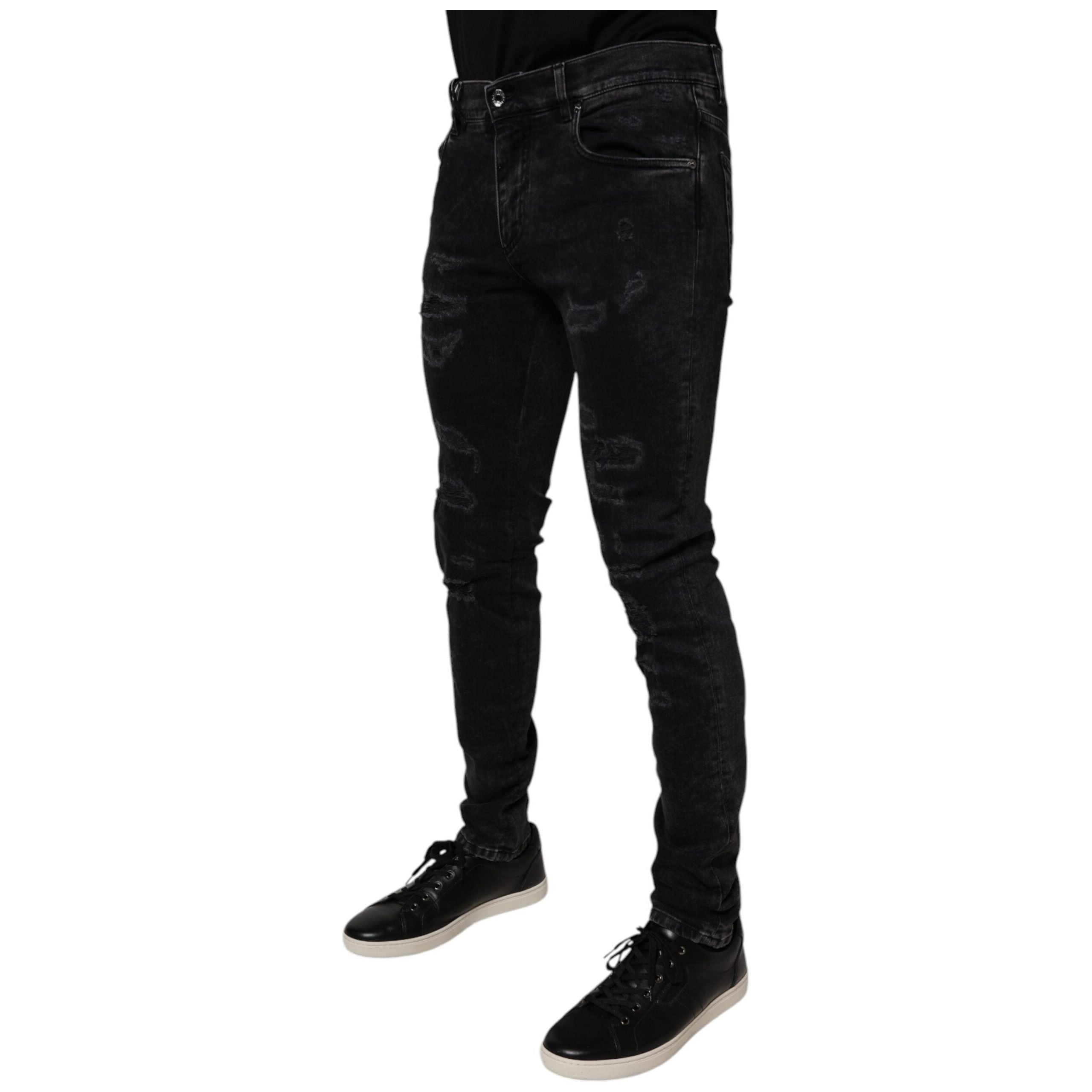Dolce & Gabbana Black Tattered Cotton Skinny Denim Jeans