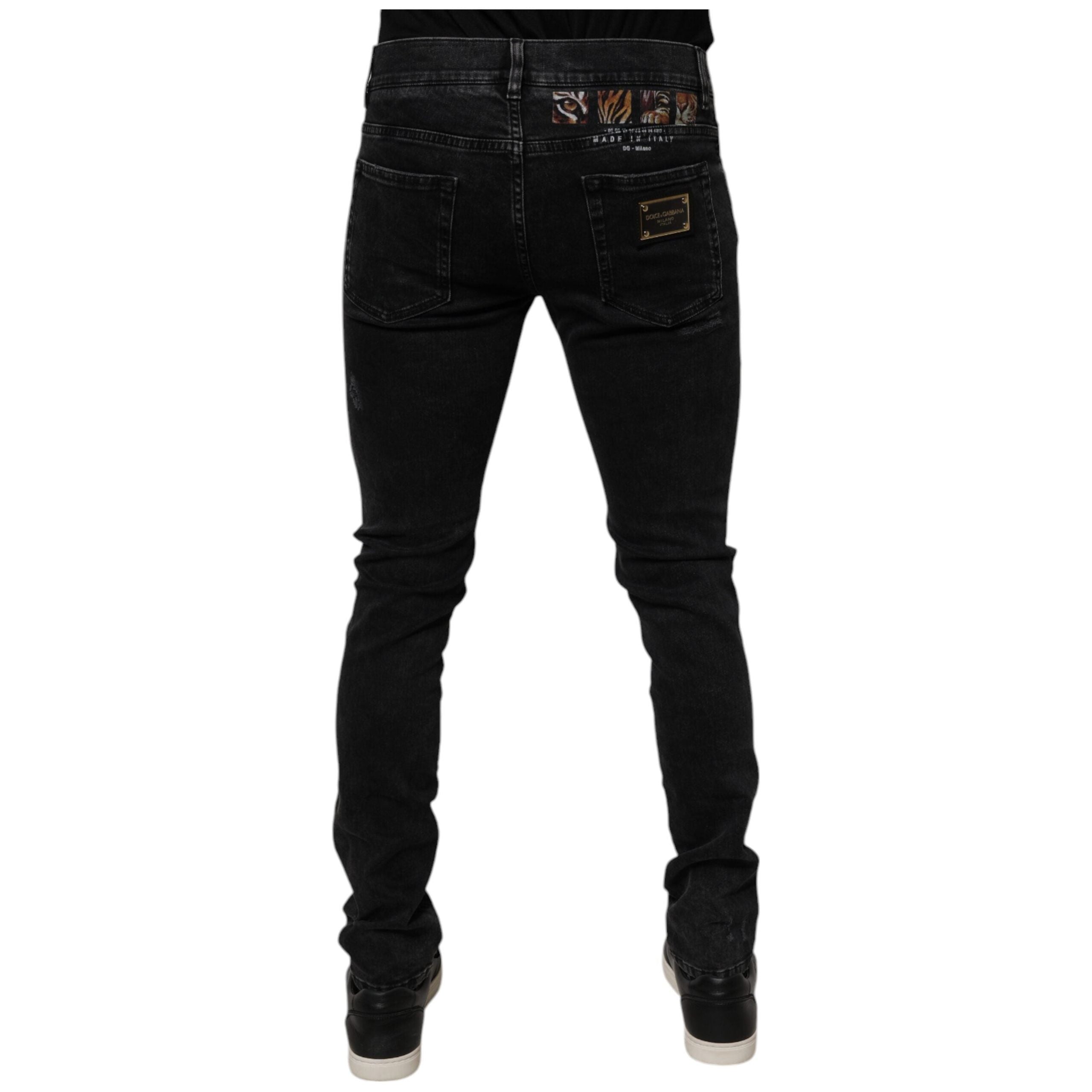 Dolce & Gabbana Black Tattered Cotton Skinny Denim Jeans