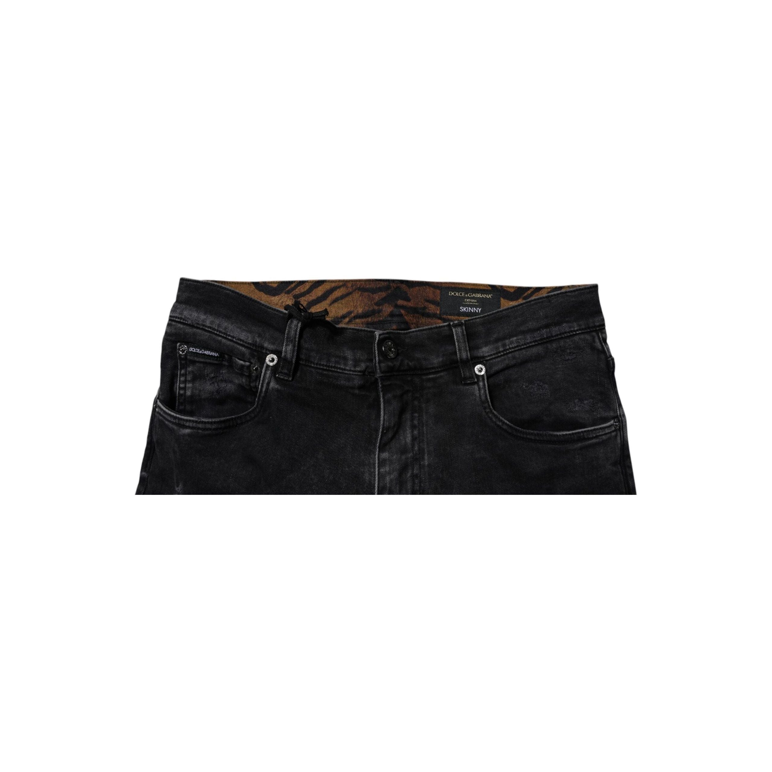Dolce & Gabbana Black Tattered Cotton Skinny Denim Jeans