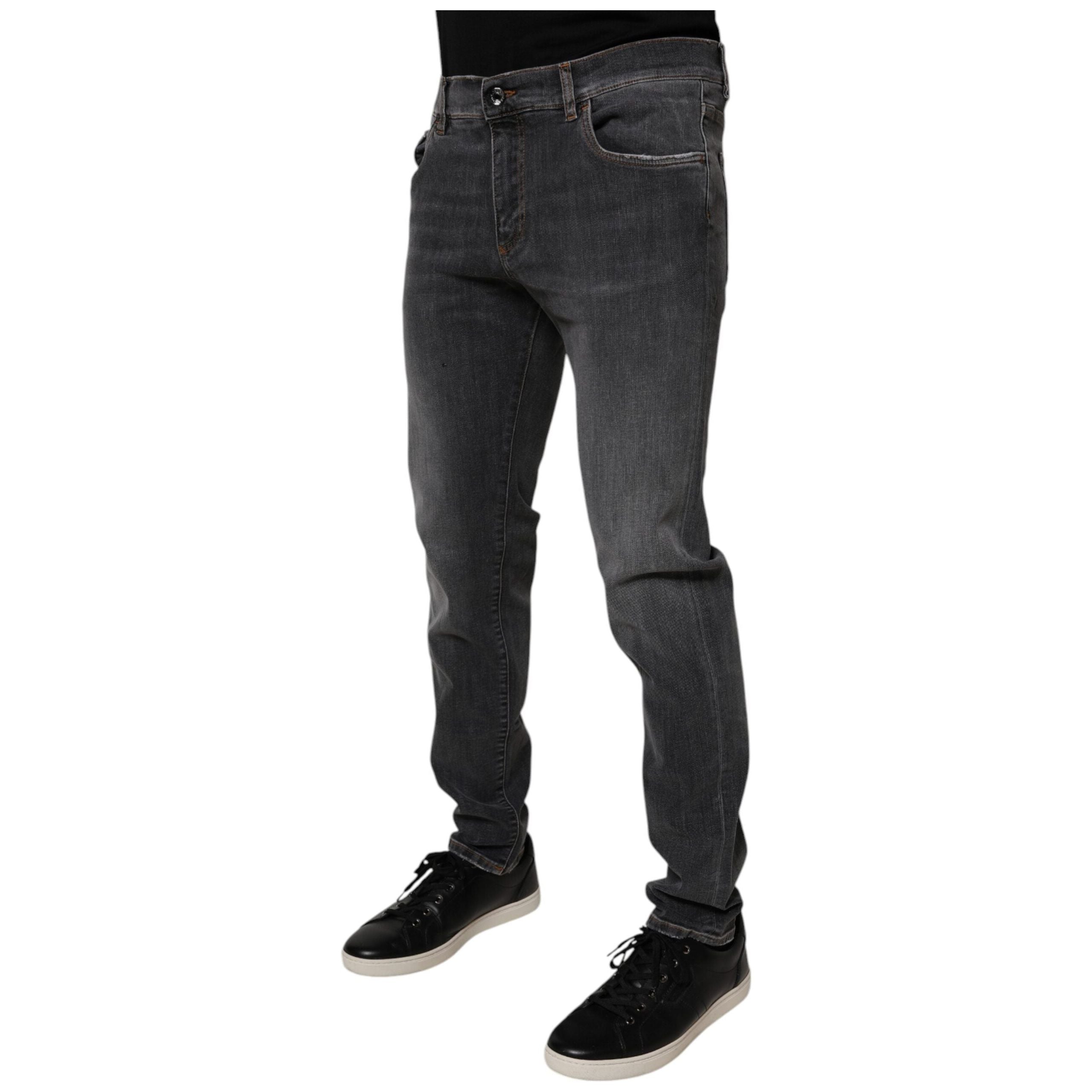 Dolce & Gabbana Dark Gray Washed Cotton Slim Fit Denim Jeans