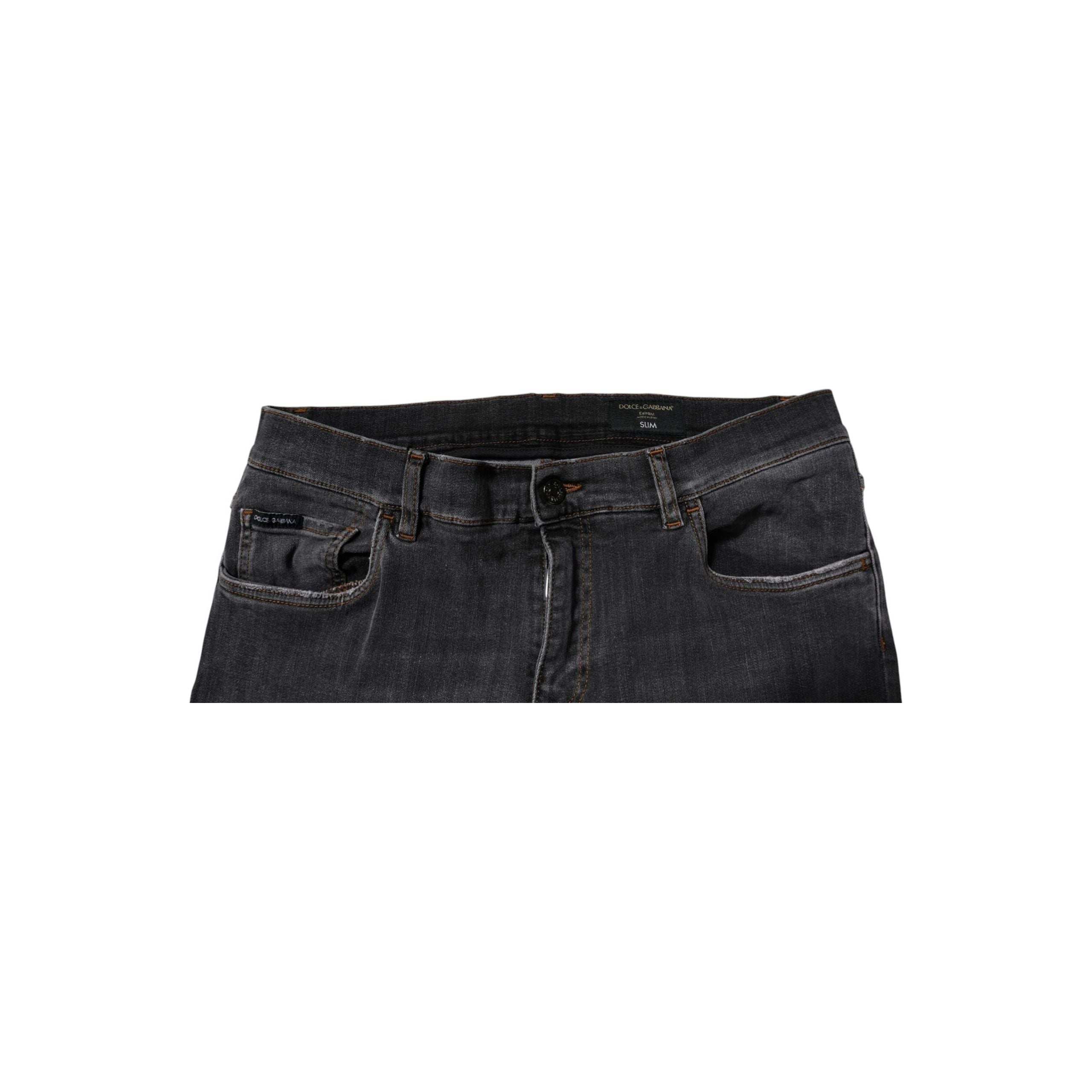 Dolce & Gabbana Dark Gray Washed Cotton Slim Fit Denim Jeans