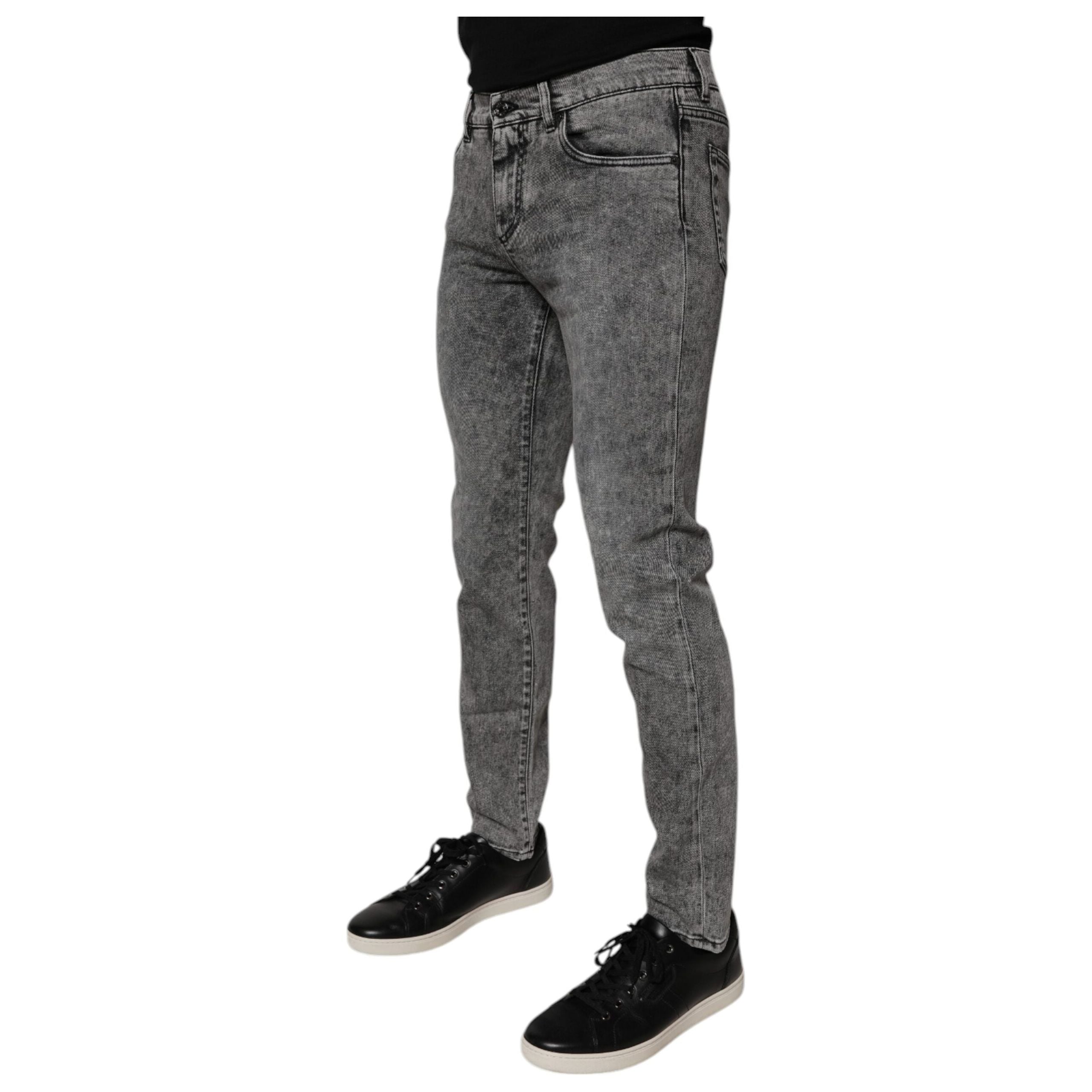 Dolce & Gabbana Dark Gray Washed Cotton Slim Fit Denim Jeans