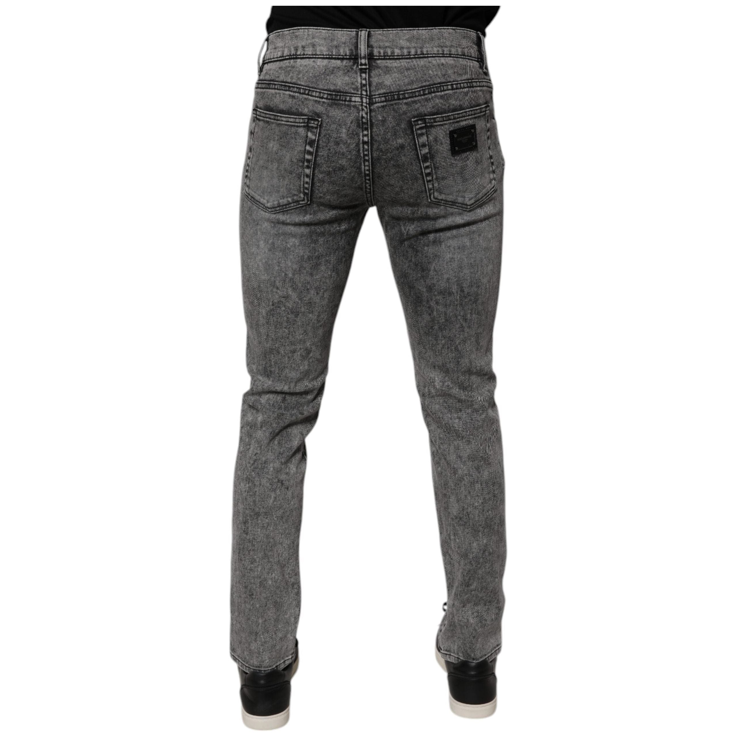 Dolce & Gabbana Dark Gray Washed Cotton Slim Fit Denim Jeans