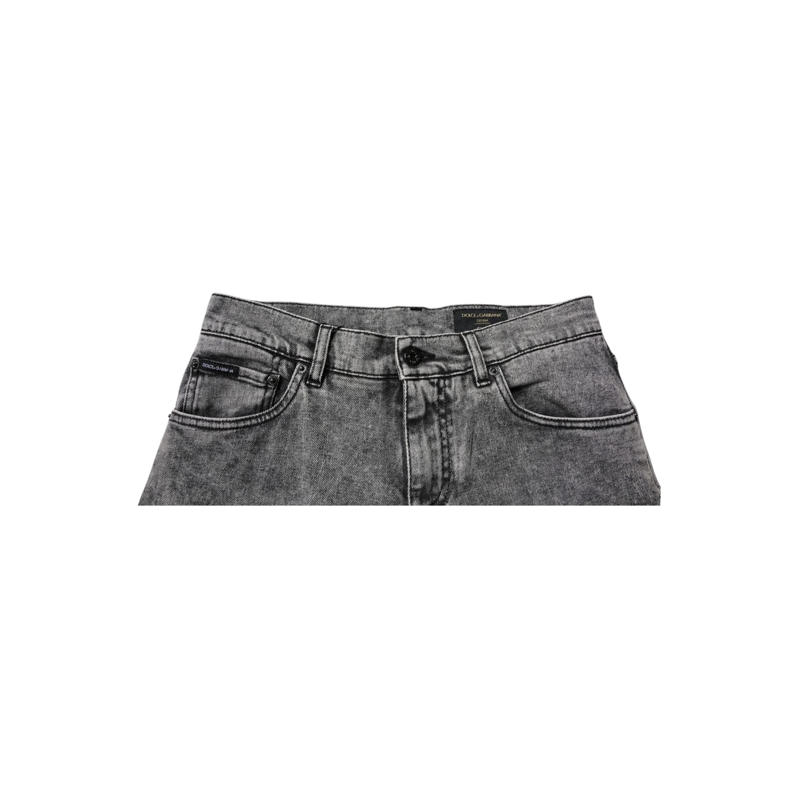 Dolce & Gabbana Dark Gray Washed Cotton Slim Fit Denim Jeans