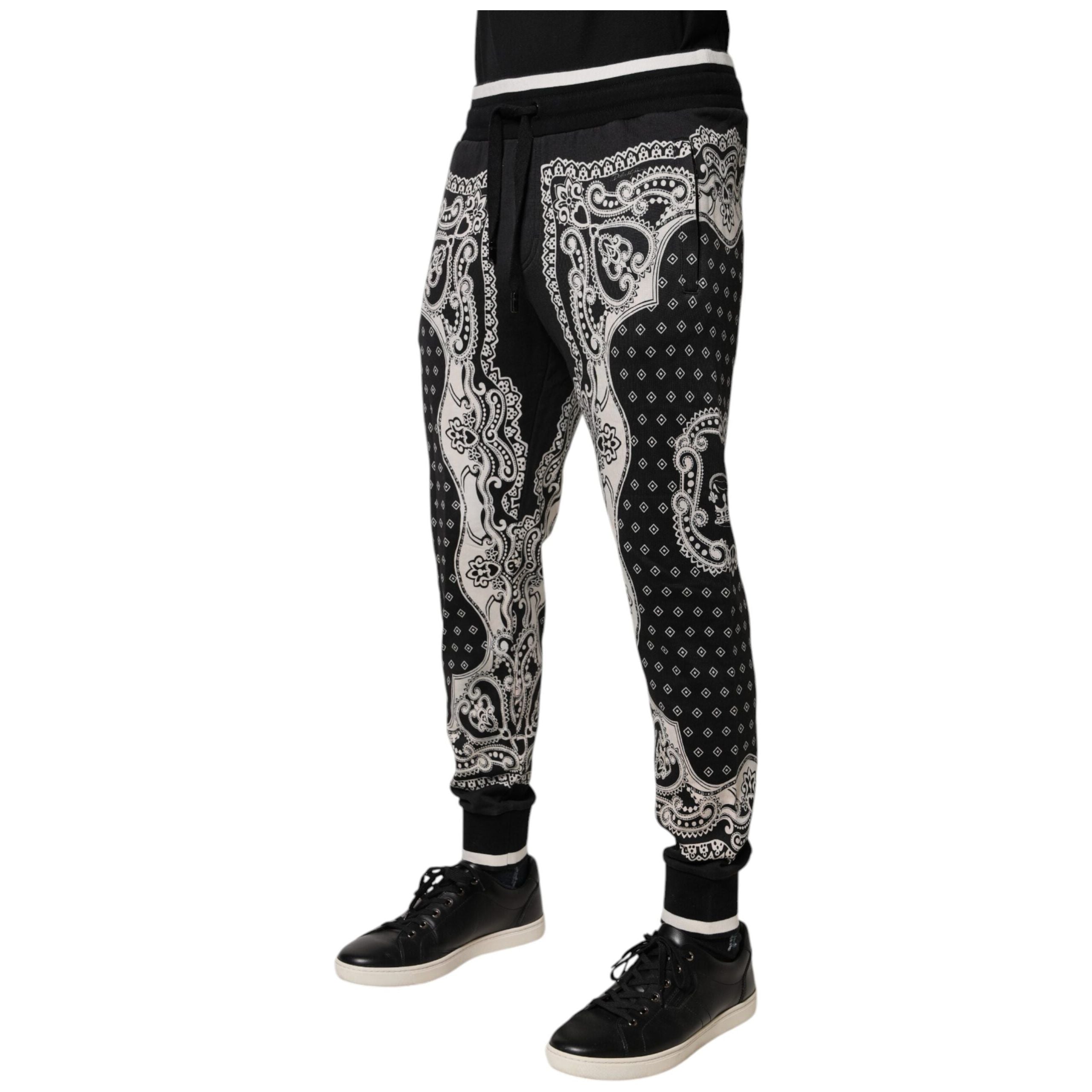 Dolce & Gabbana Black Bandana Cotton Jogger Pants Luxe