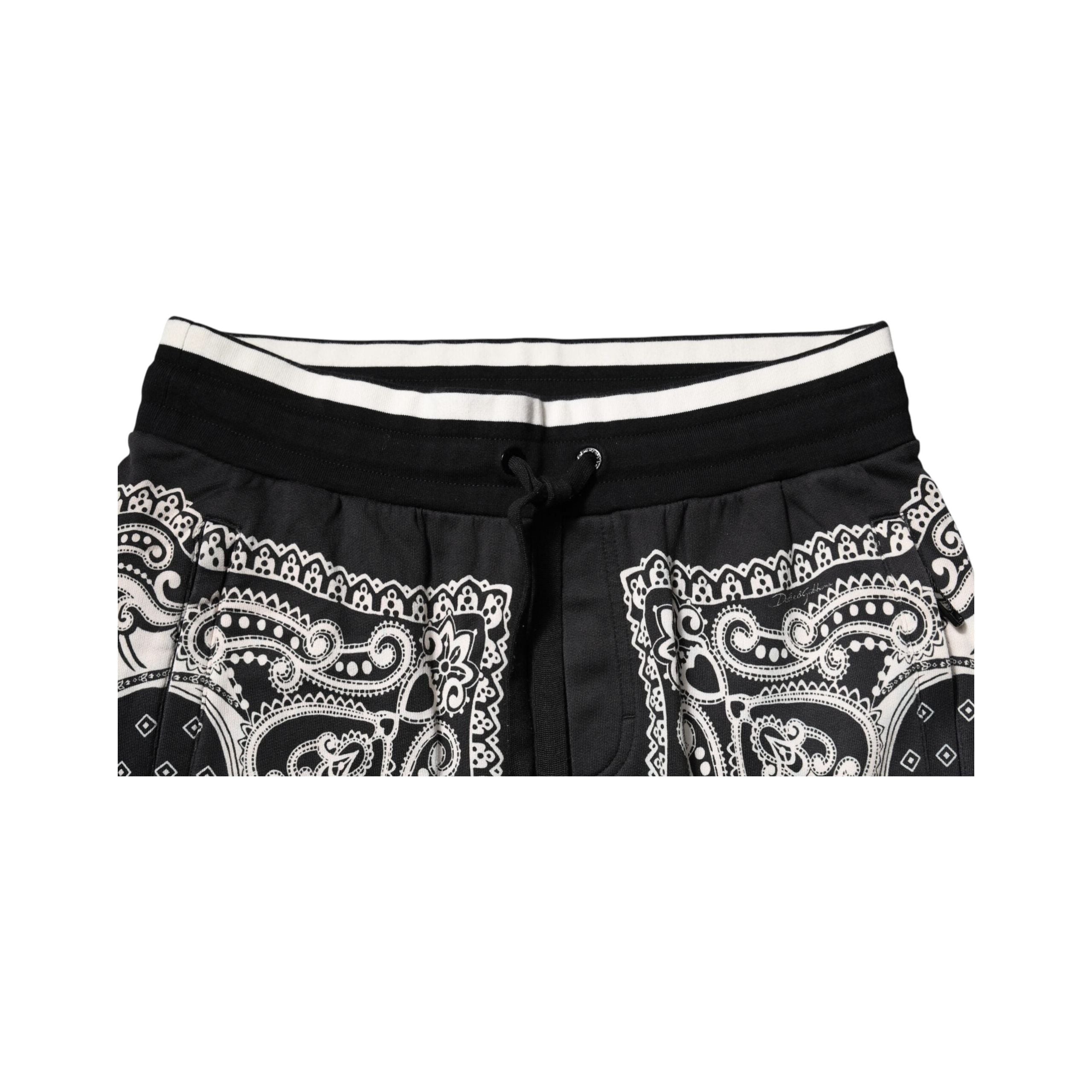 Dolce & Gabbana Black Bandana Cotton Jogger Pants Luxe