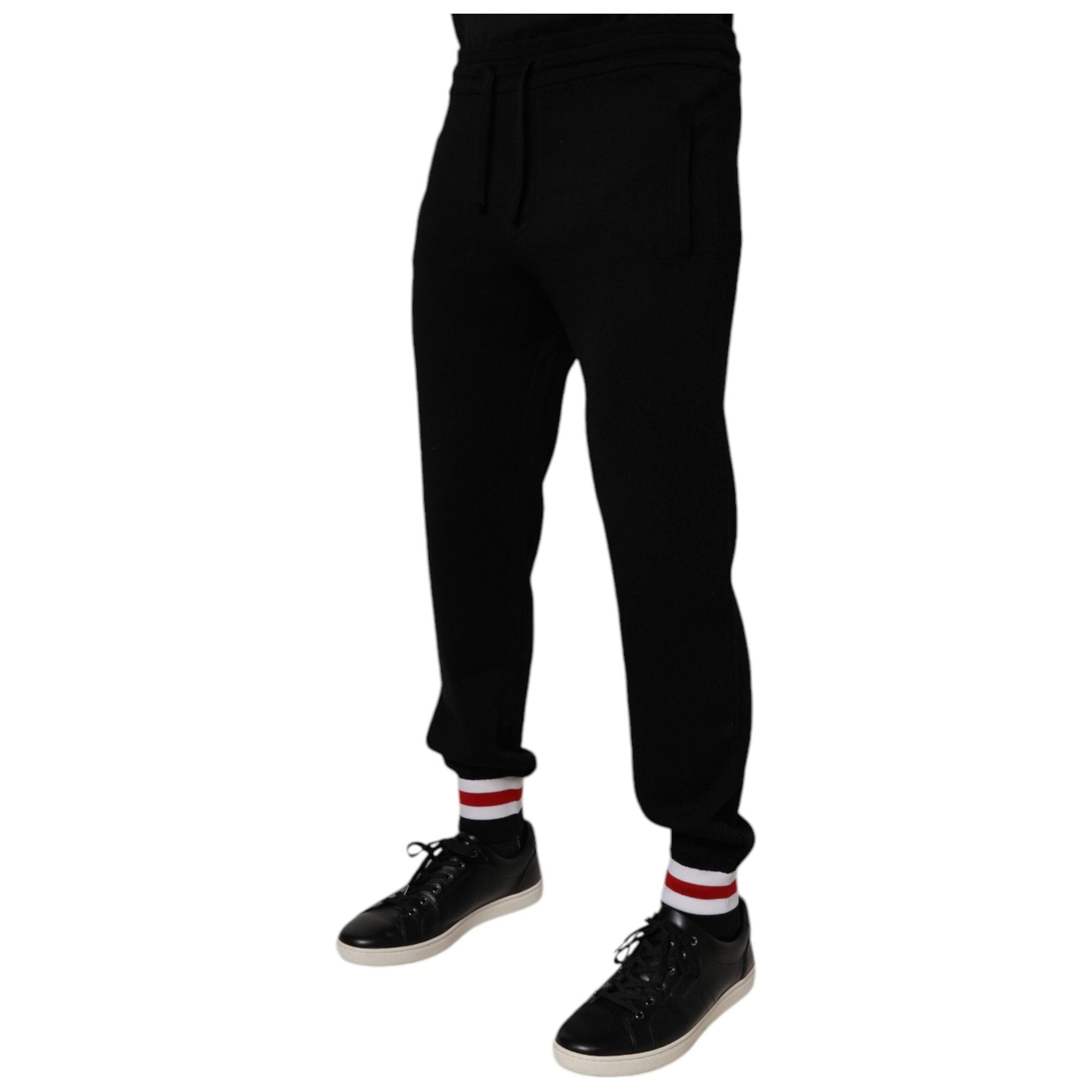 Dolce & Gabbana Black Wool Mid Waist Jogger Sweatpants