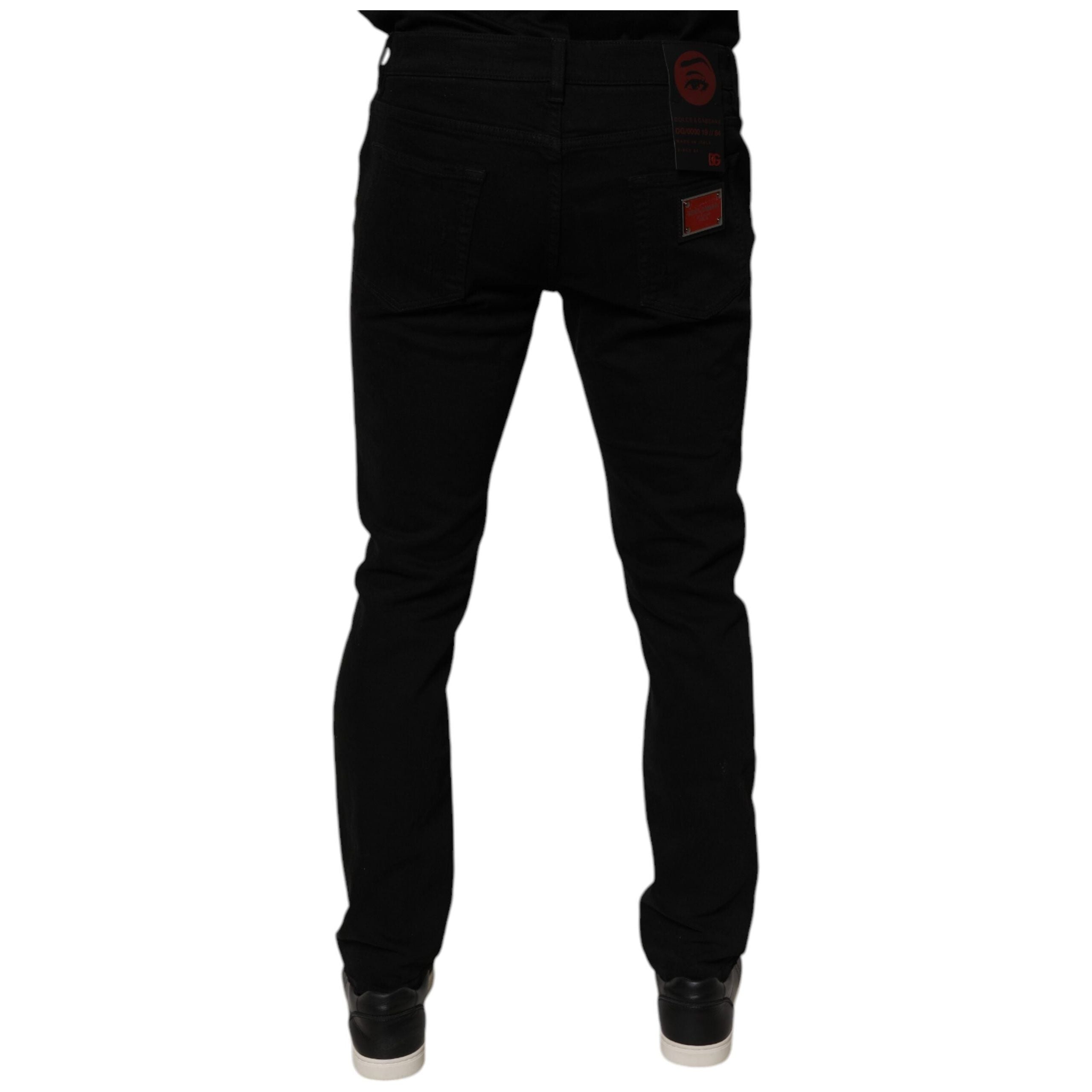 Dolce & Gabbana Black Tattered Cotton Skinny Denim Jeans
