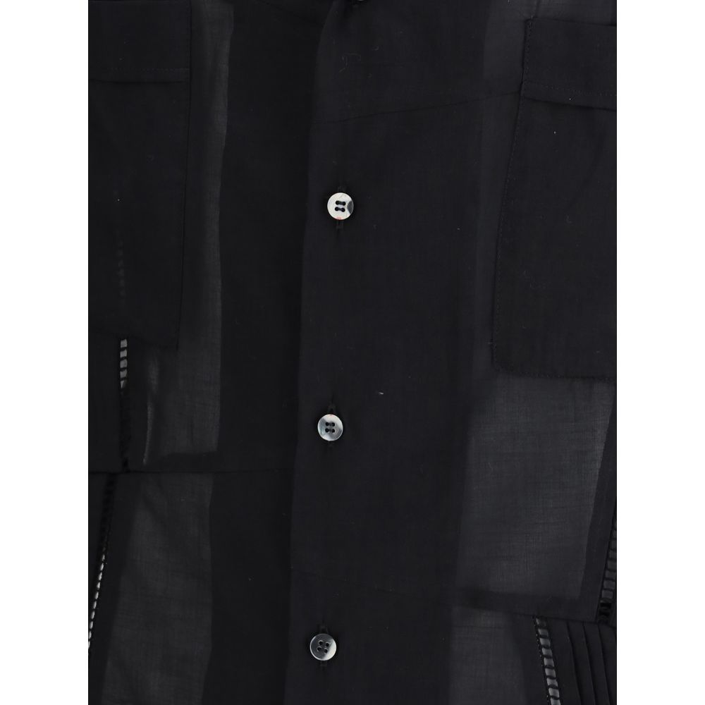 Magliano White Cotton Short Sleeve Shirt with Distinctive Ruffle Detail
