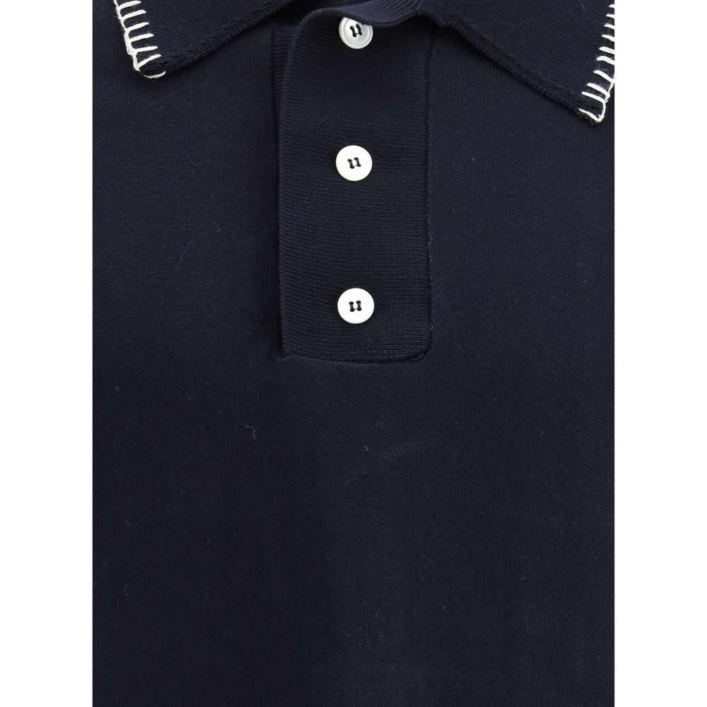 Namacheko White Cotton Polo Shirt with Embroidery on the Collar