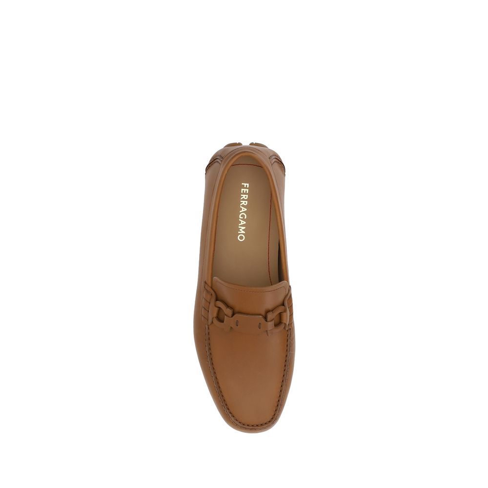 Ferragamo Black Luxurious Calfskin Driver Loafers