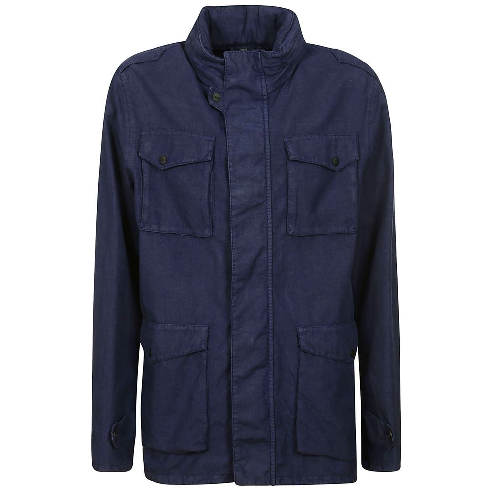 Herno Blue Linen Jacket for Effortless Sophistication
